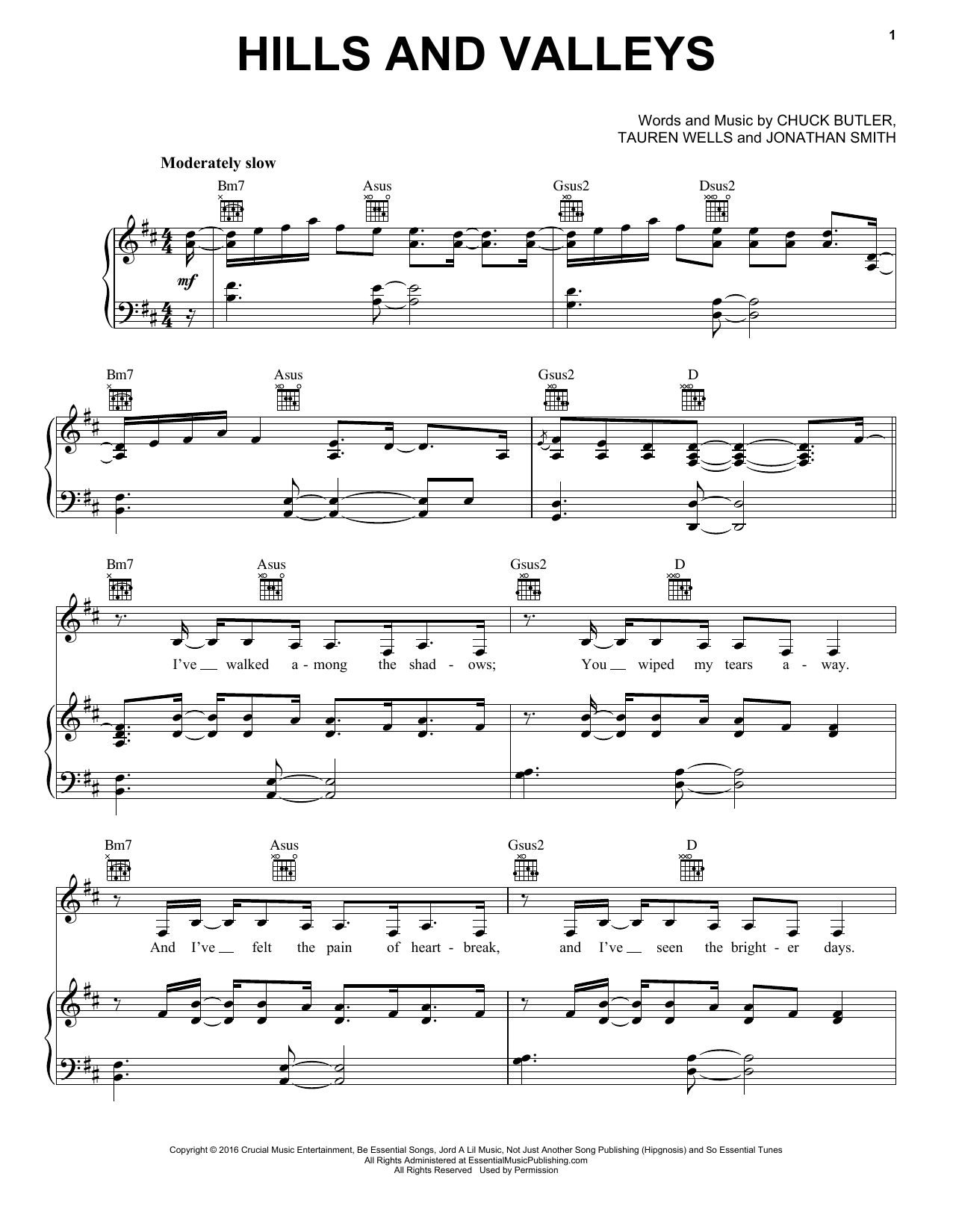 Download Tauren Wells Hills And Valleys Sheet Music and learn how to play Piano, Vocal & Guitar (Right-Hand Melody) PDF digital score in minutes