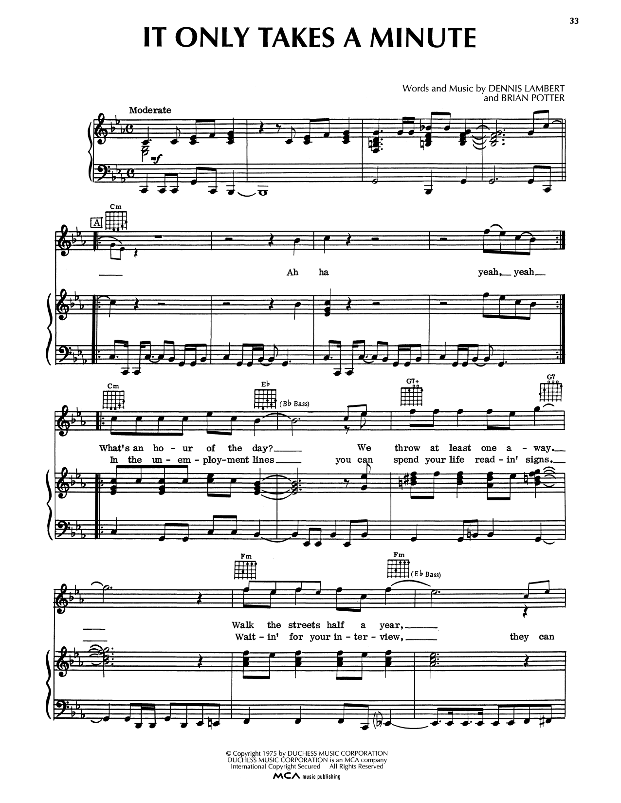 Download Tavares It Only Takes A Minute Sheet Music and learn how to play Piano, Vocal & Guitar (Right-Hand Melody) PDF digital score in minutes