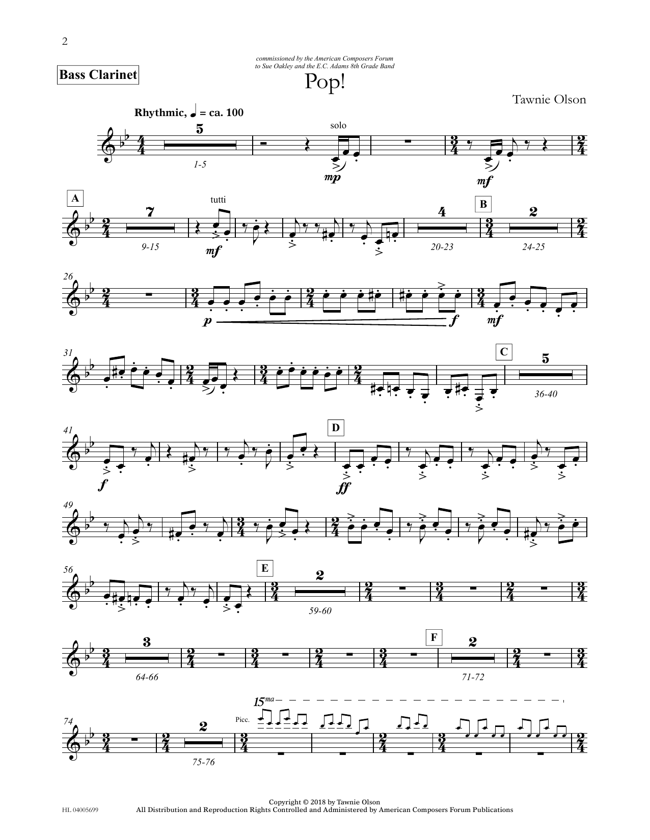 Download Tawnie Olson Pop! - Bb Bass Clarinet Sheet Music and learn how to play Concert Band PDF digital score in minutes