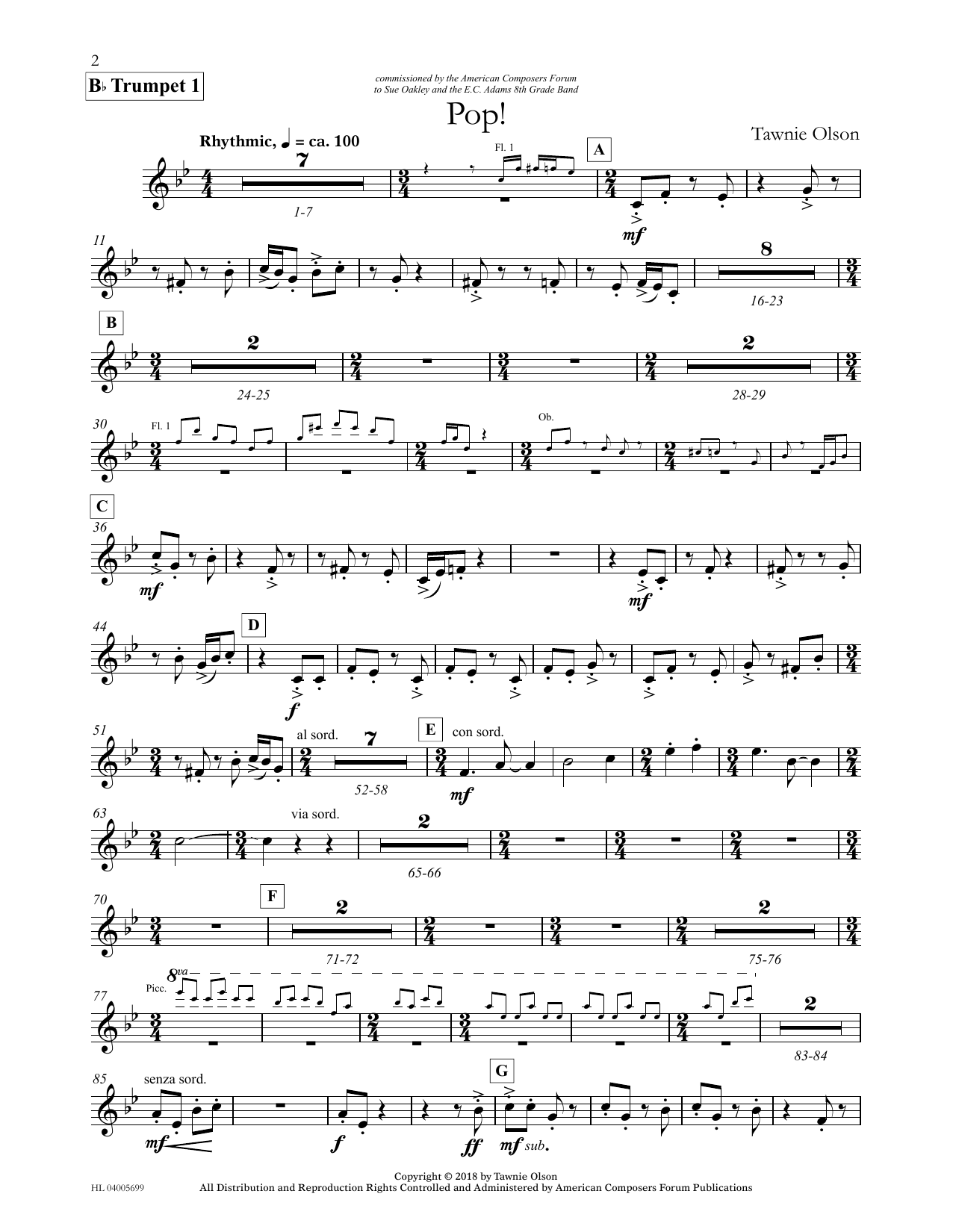 Download Tawnie Olson Pop! - Bb Trumpet 1 Sheet Music and learn how to play Concert Band PDF digital score in minutes