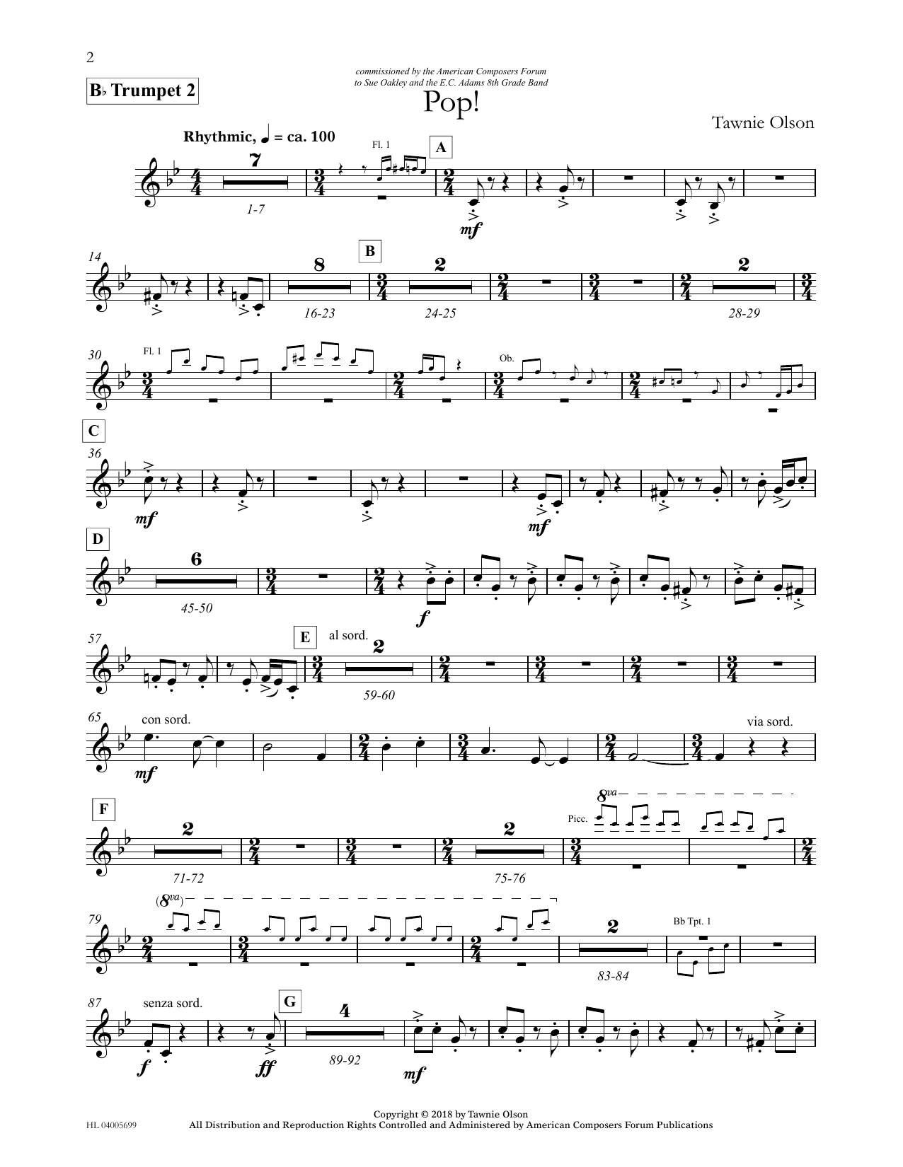 Download Tawnie Olson Pop! - Bb Trumpet 2 Sheet Music and learn how to play Concert Band PDF digital score in minutes