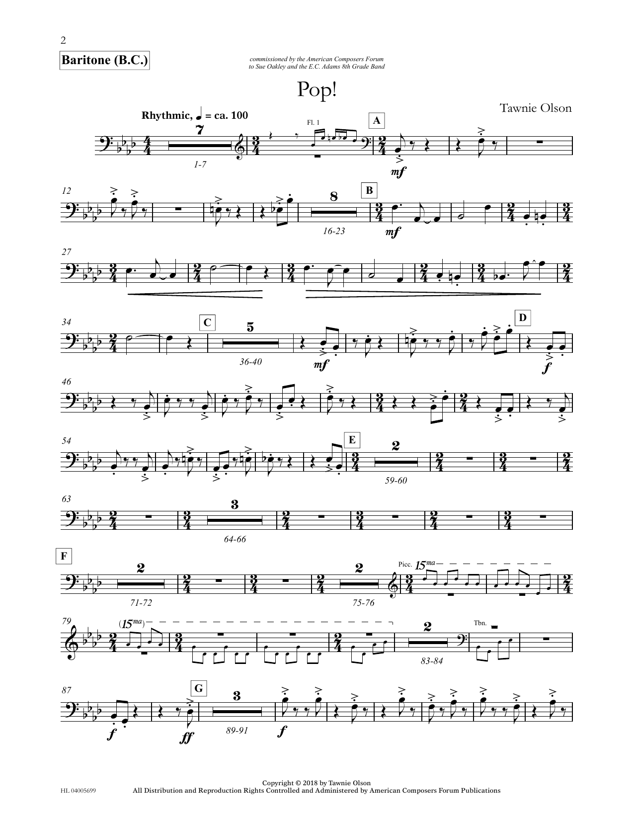 Download Tawnie Olson Pop! - Euphonium/Baritone BC Sheet Music and learn how to play Concert Band PDF digital score in minutes