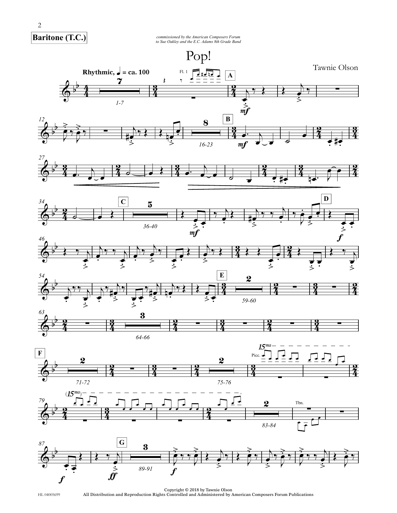 Download Tawnie Olson Pop! - Euphonium/Baritone TC Sheet Music and learn how to play Concert Band PDF digital score in minutes