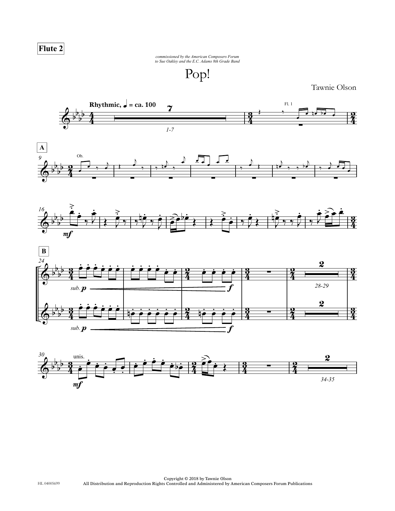 Download Tawnie Olson Pop! - Flute 2 (Divisi) Sheet Music and learn how to play Concert Band PDF digital score in minutes