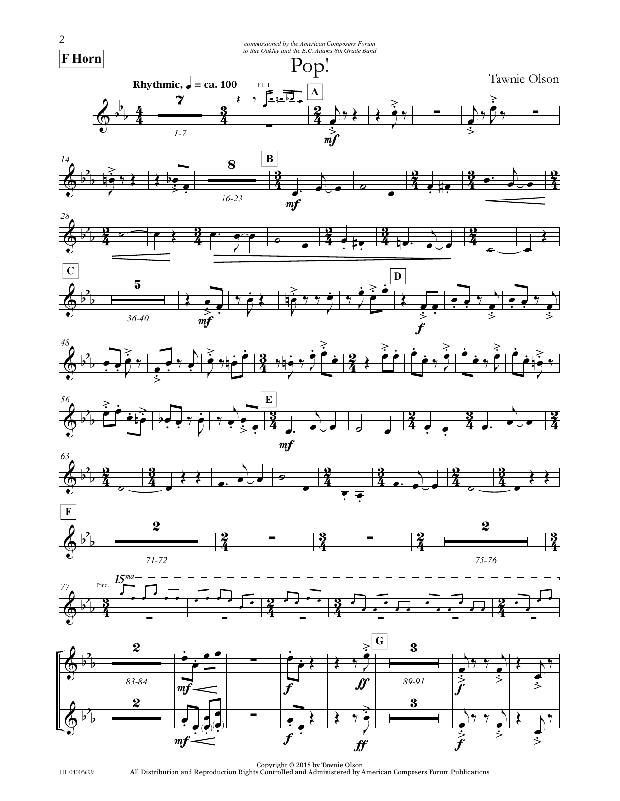 Download Tawnie Olson Pop! - French Horn (Divisi) Sheet Music and learn how to play Concert Band PDF digital score in minutes