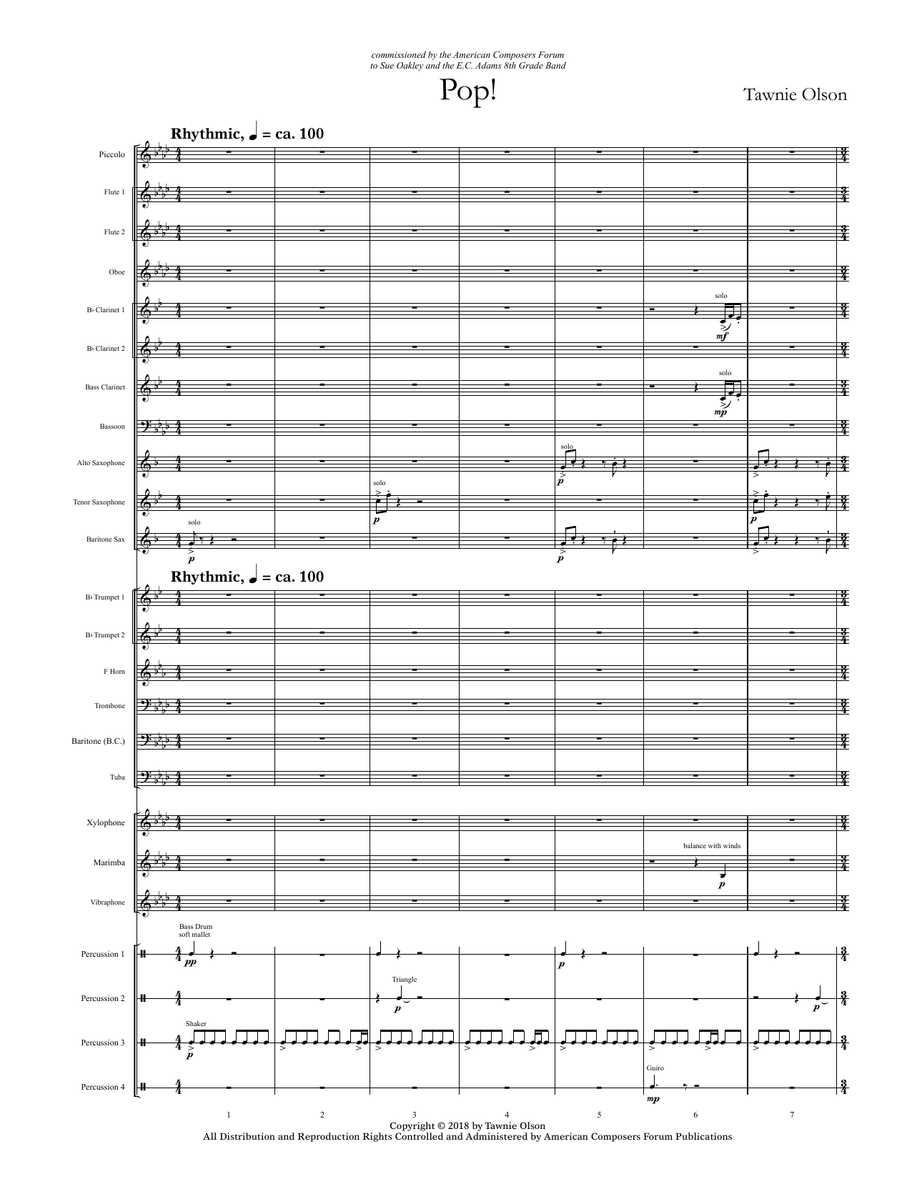 Download Tawnie Olson Pop! - Full Score Sheet Music and learn how to play Concert Band PDF digital score in minutes