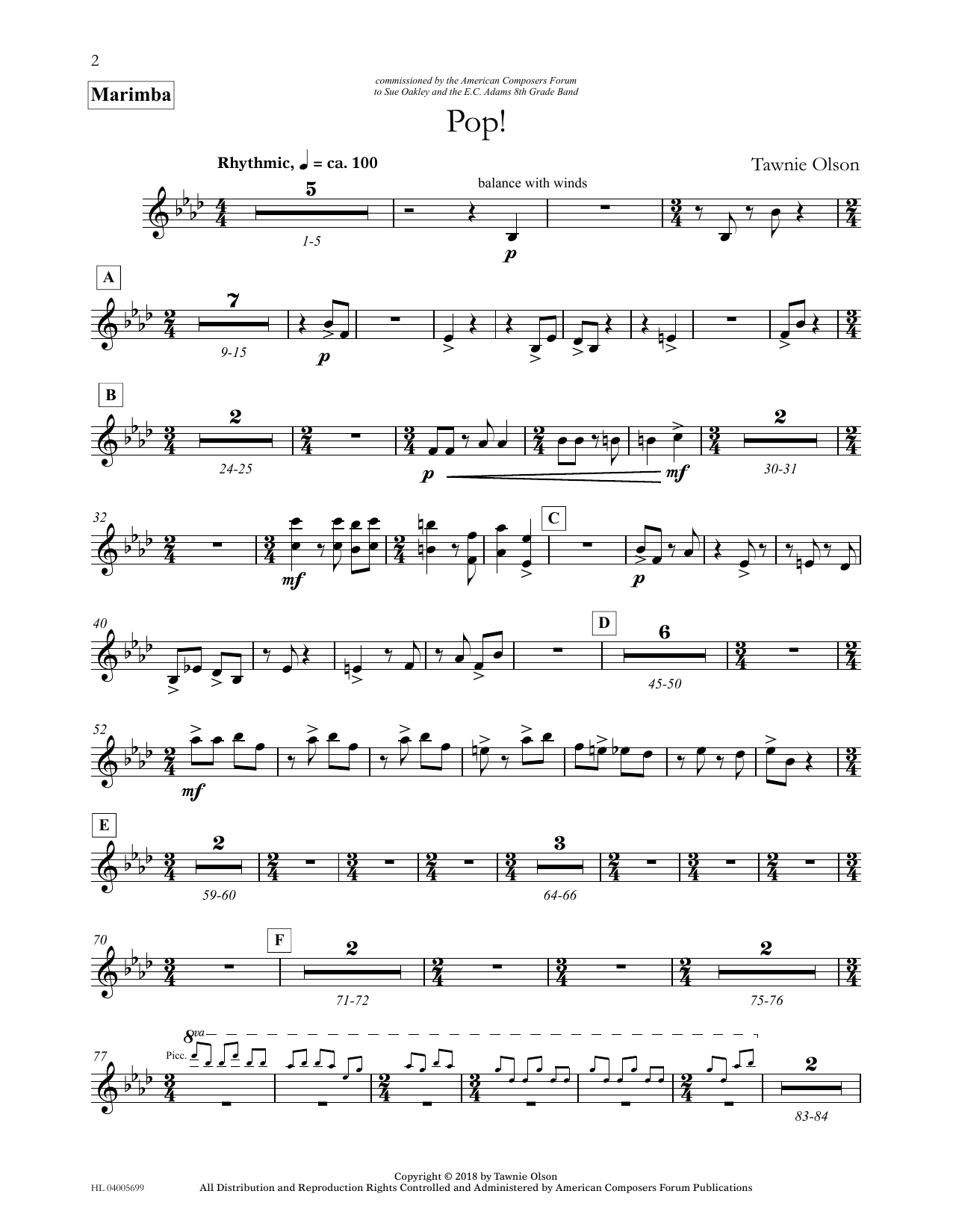 Download Tawnie Olson Pop! - Marimba Sheet Music and learn how to play Concert Band PDF digital score in minutes