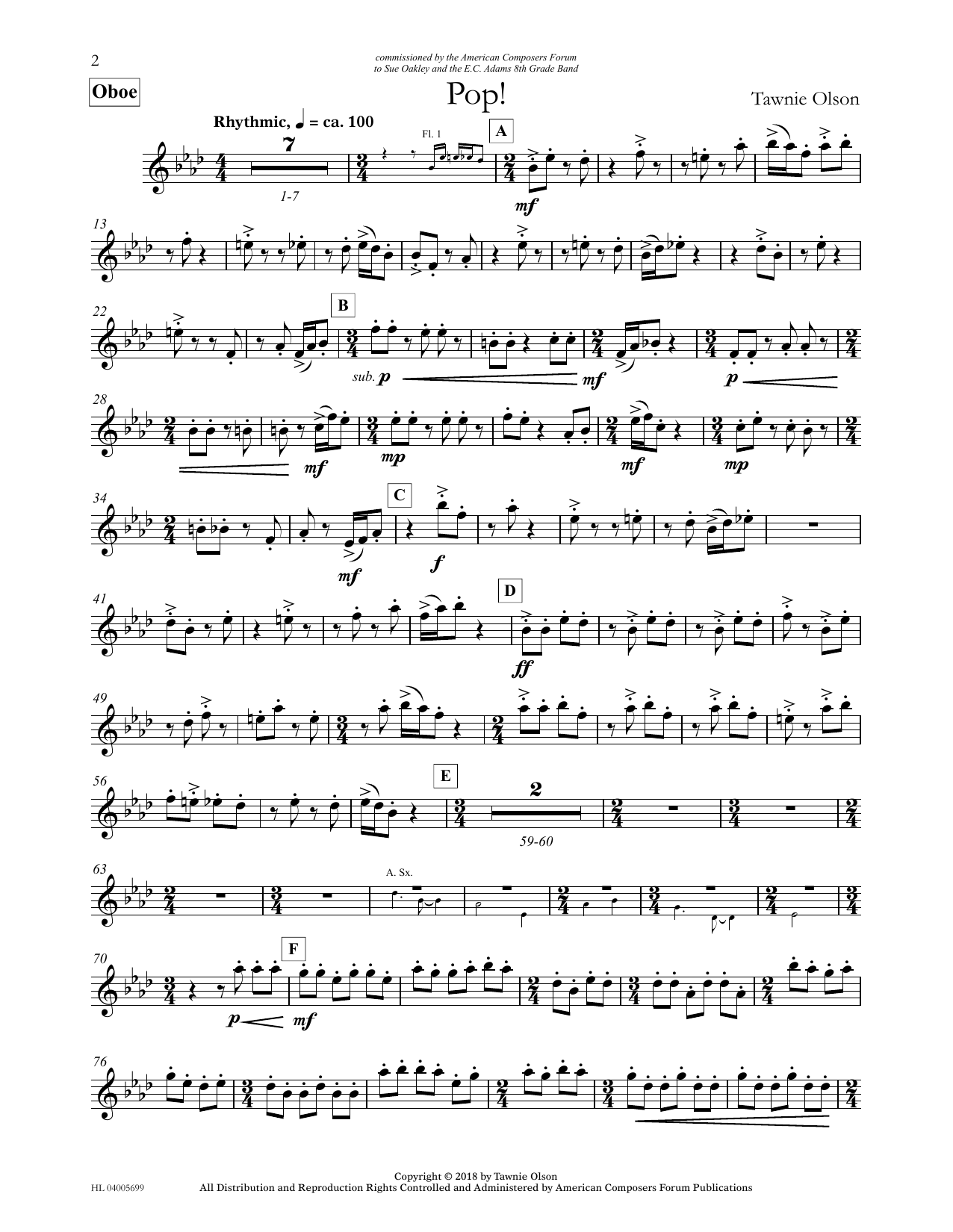 Download Tawnie Olson Pop! - Oboe Sheet Music and learn how to play Concert Band PDF digital score in minutes