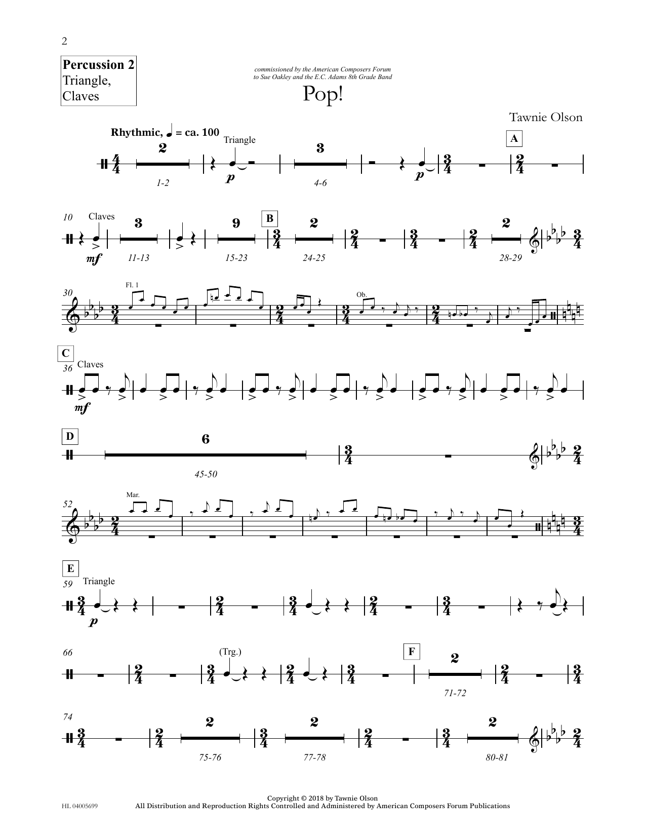 Download Tawnie Olson Pop! - percussion 2 Tri, Clave Sheet Music and learn how to play Concert Band PDF digital score in minutes