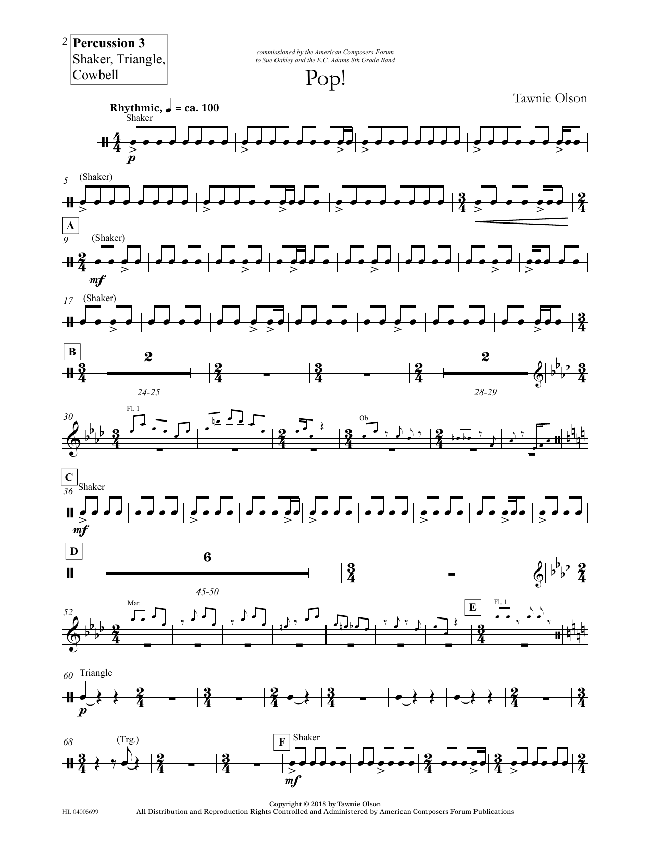 Download Tawnie Olson Pop! - Percussion 3 Shaker, Tri Sheet Music and learn how to play Concert Band PDF digital score in minutes