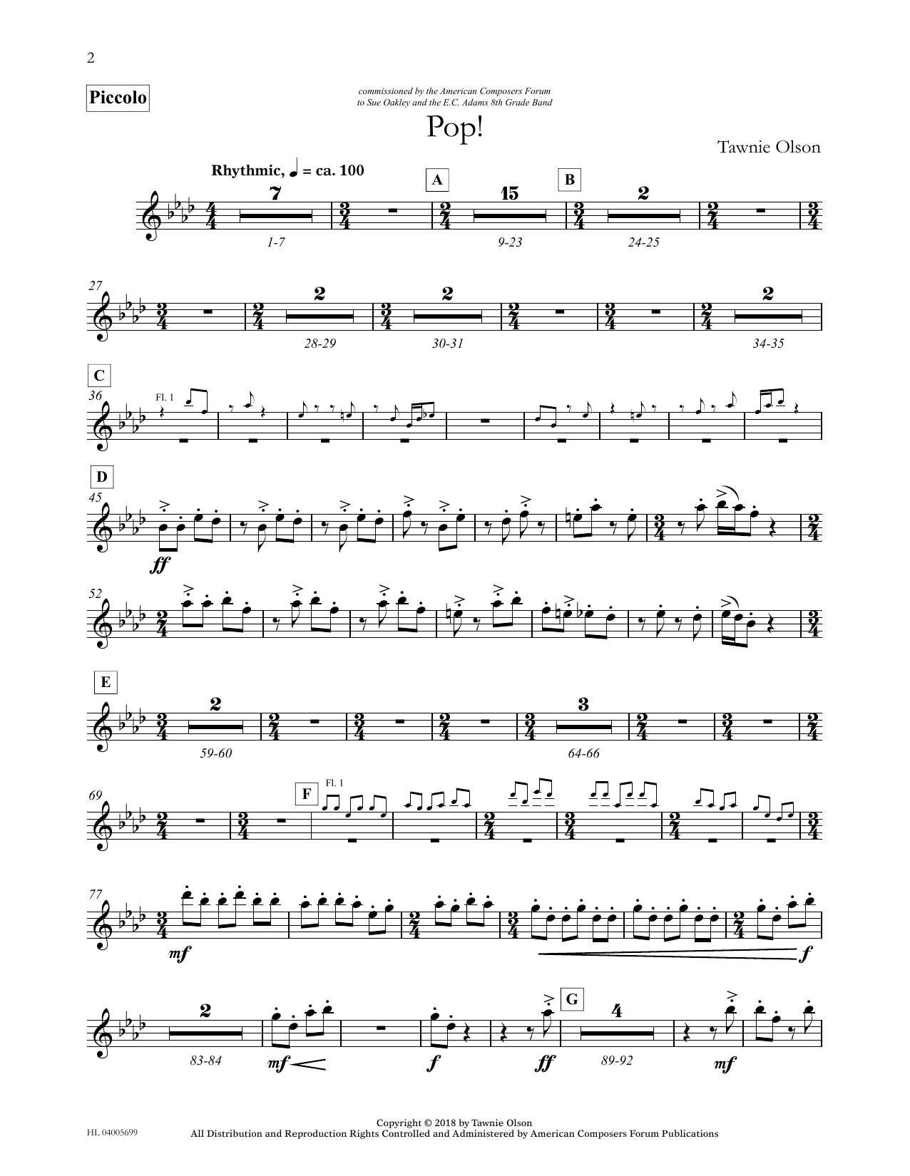 Download Tawnie Olson Pop! - Piccolo Sheet Music and learn how to play Concert Band PDF digital score in minutes