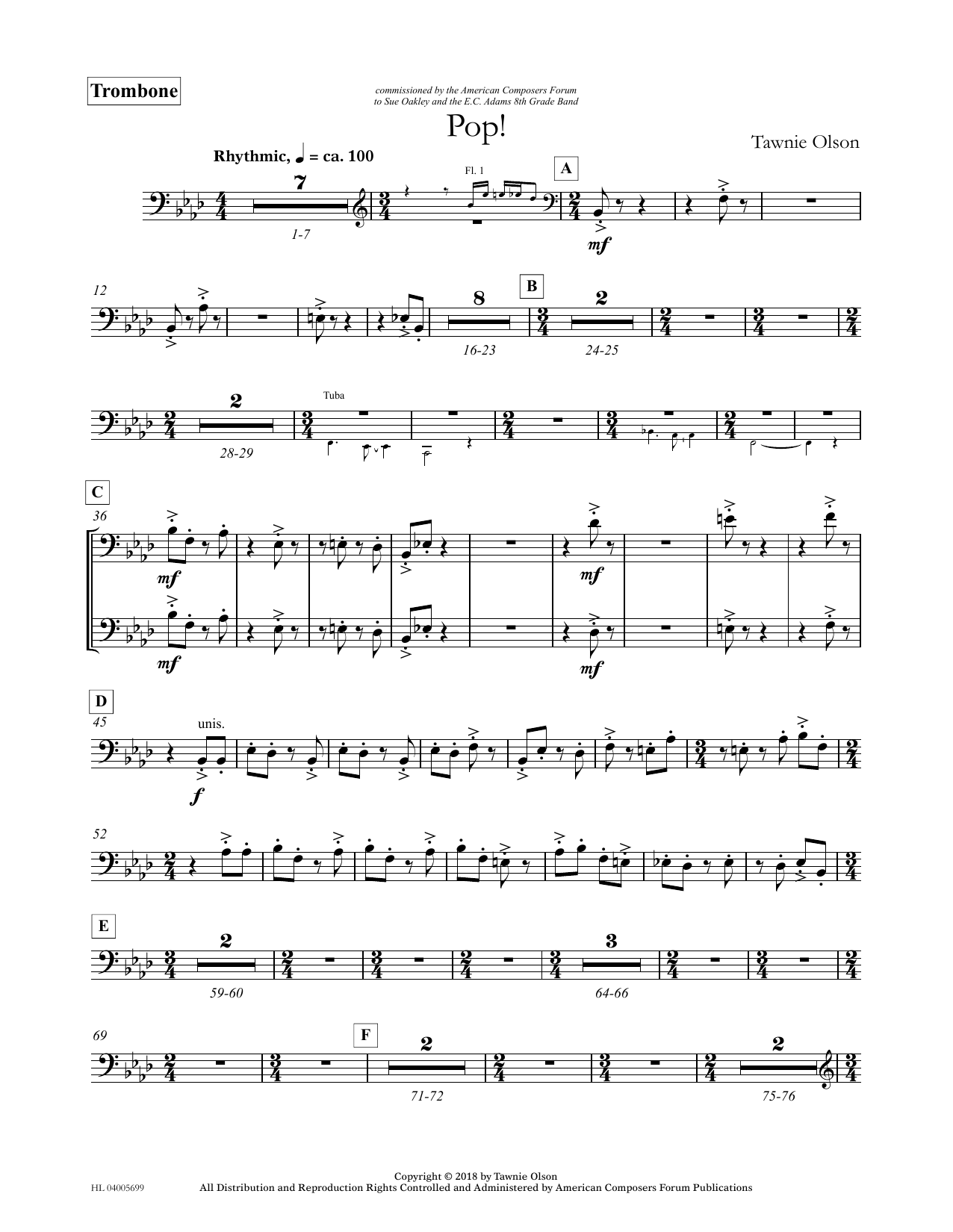 Download Tawnie Olson Pop! - Trombone Sheet Music and learn how to play Concert Band PDF digital score in minutes