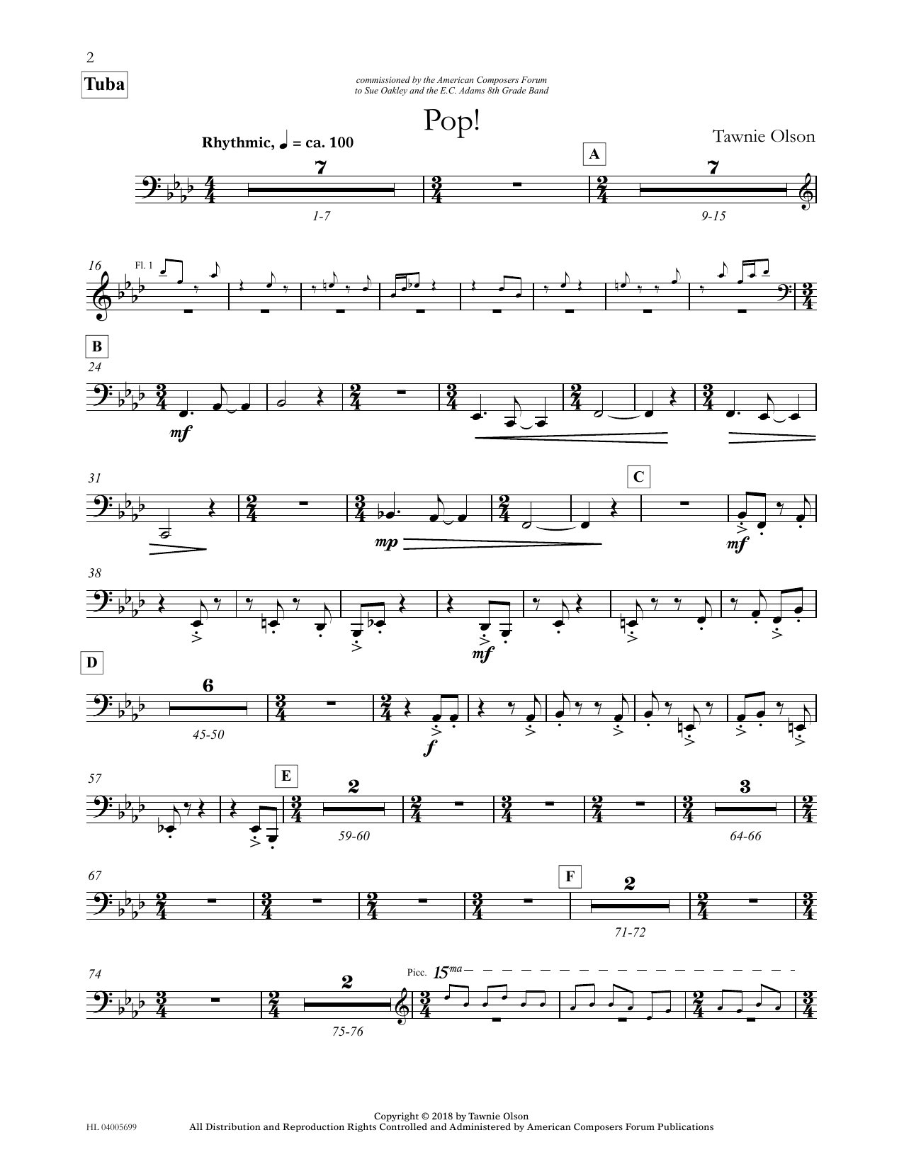 Download Tawnie Olson Pop! - Tuba Sheet Music and learn how to play Concert Band PDF digital score in minutes