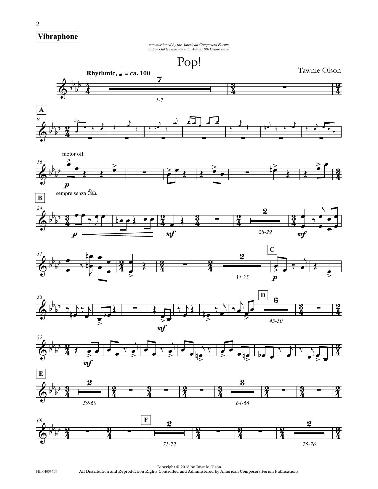 Download Tawnie Olson Pop! - Vibraphone Sheet Music and learn how to play Concert Band PDF digital score in minutes