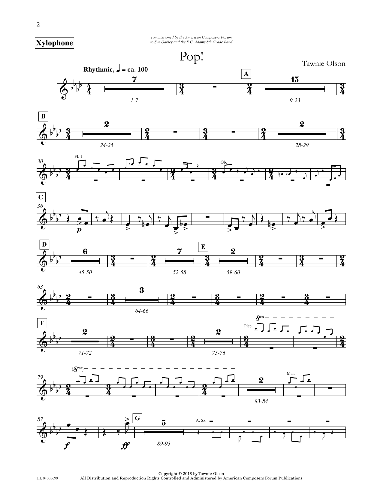 Download Tawnie Olson Pop! - Xylophone Sheet Music and learn how to play Concert Band PDF digital score in minutes