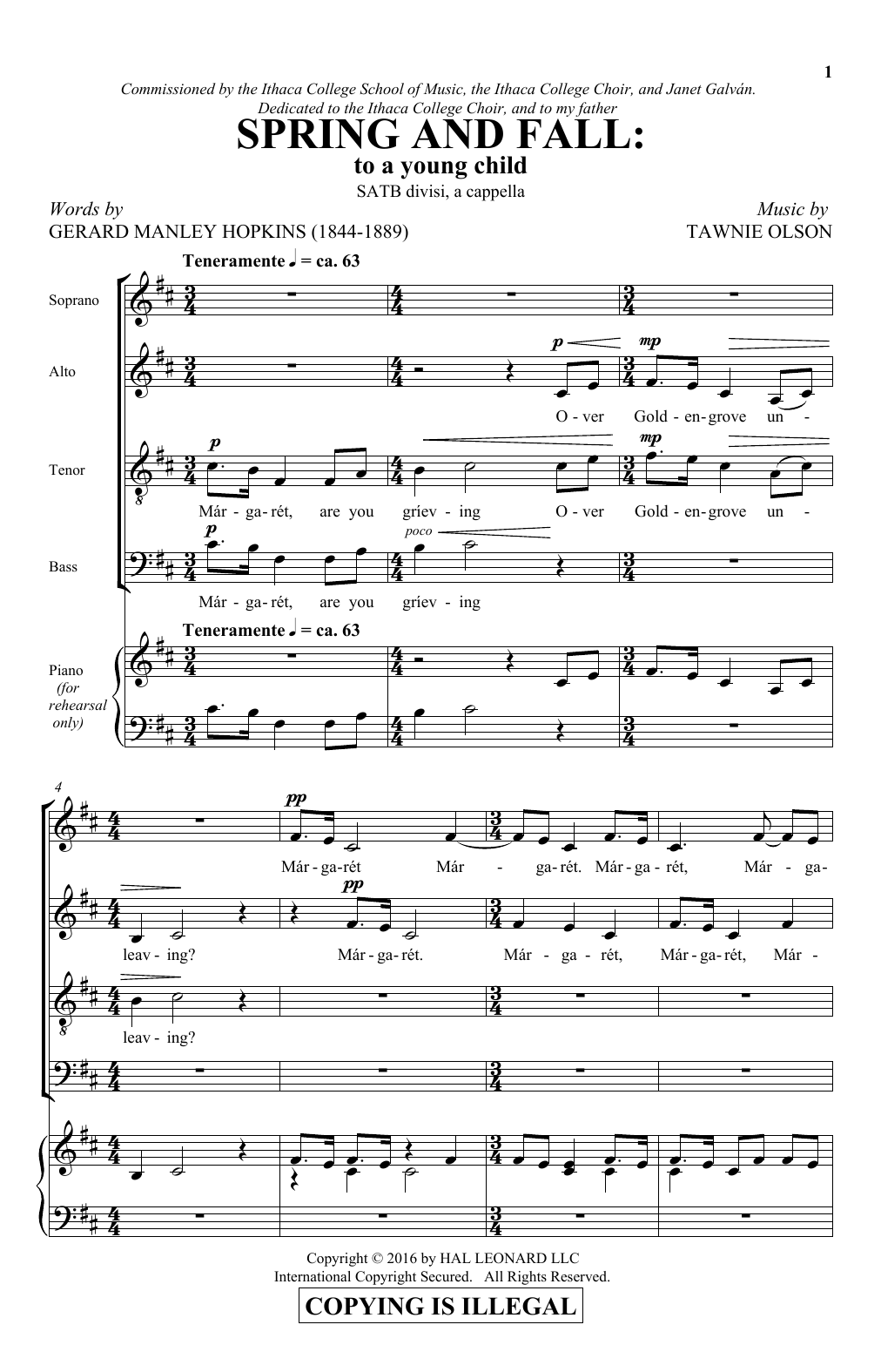 Download Tawnie Olson Spring And Fall: To A Young Child Sheet Music and learn how to play SATB PDF digital score in minutes