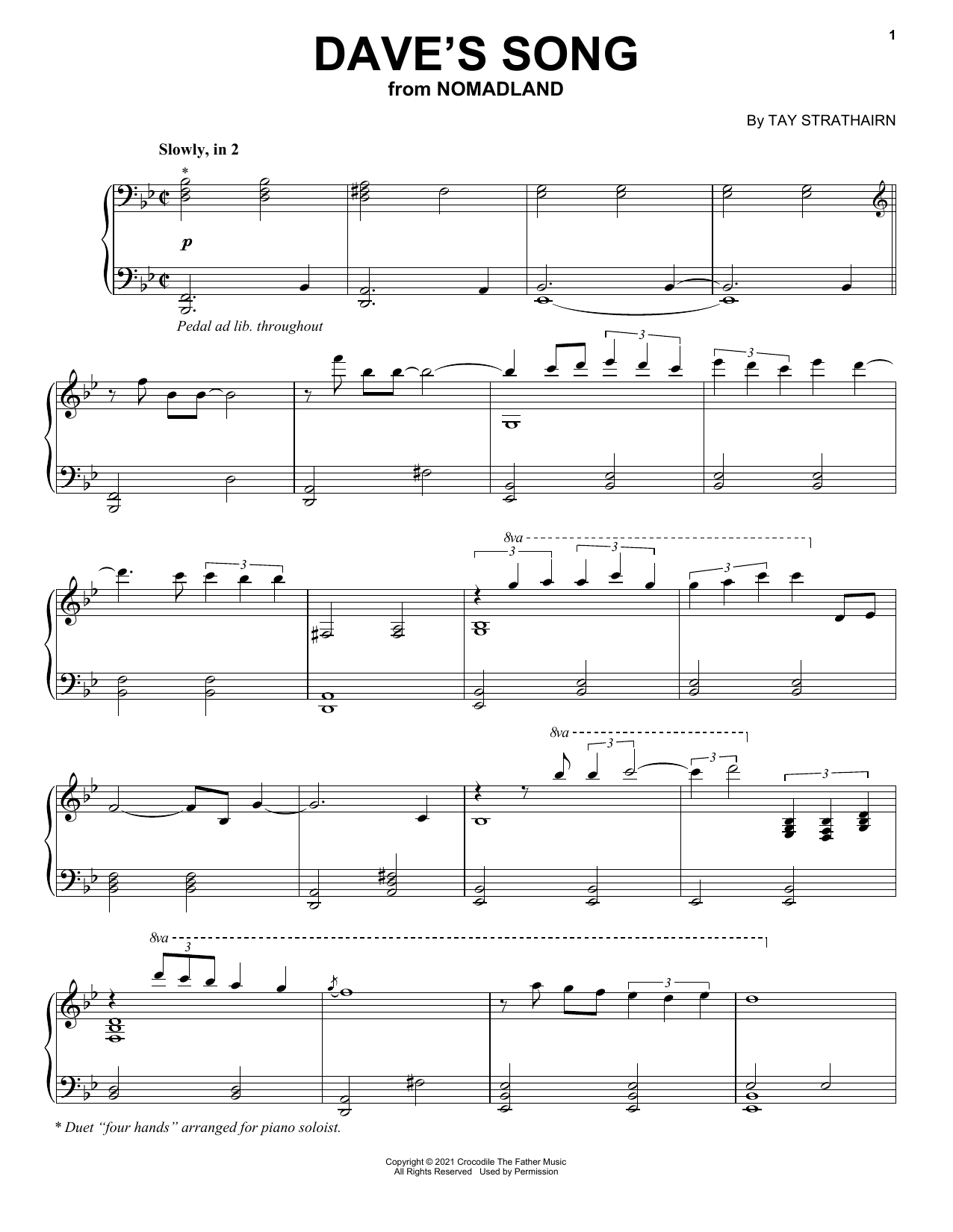 Download Tay Strathairn Dave's Song (from Nomadland) Sheet Music and learn how to play Piano Solo PDF digital score in minutes