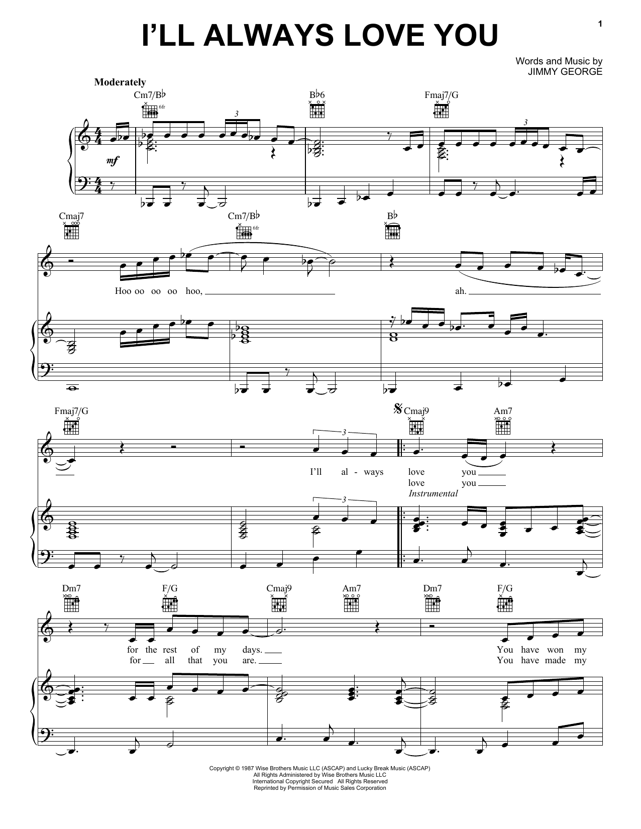 Download Taylor Dayne I'll Always Love You Sheet Music and learn how to play Piano, Vocal & Guitar Chords (Right-Hand Melody) PDF digital score in minutes