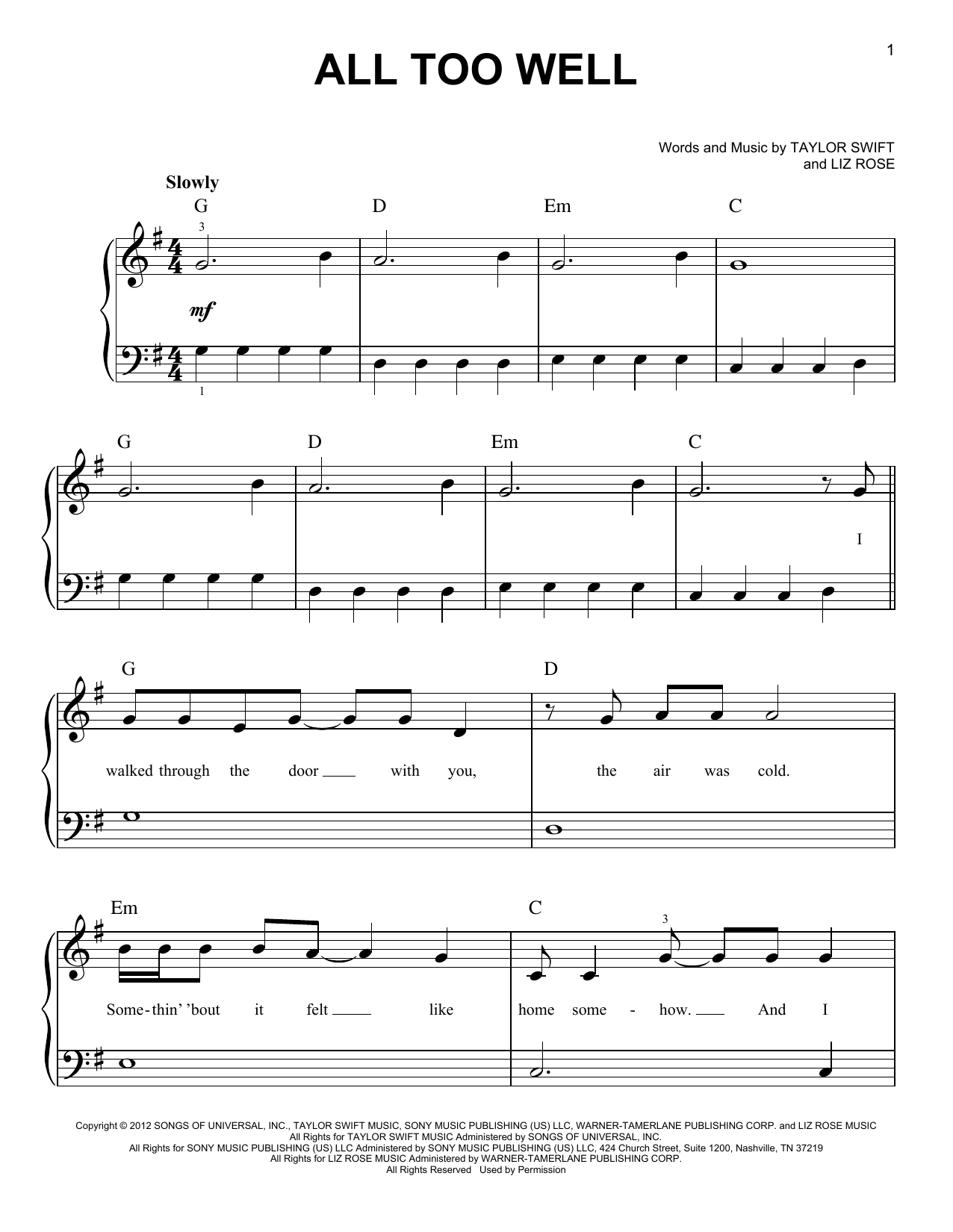 Download Taylor Swift All Too Well Sheet Music and learn how to play Easy Guitar Tab PDF digital score in minutes