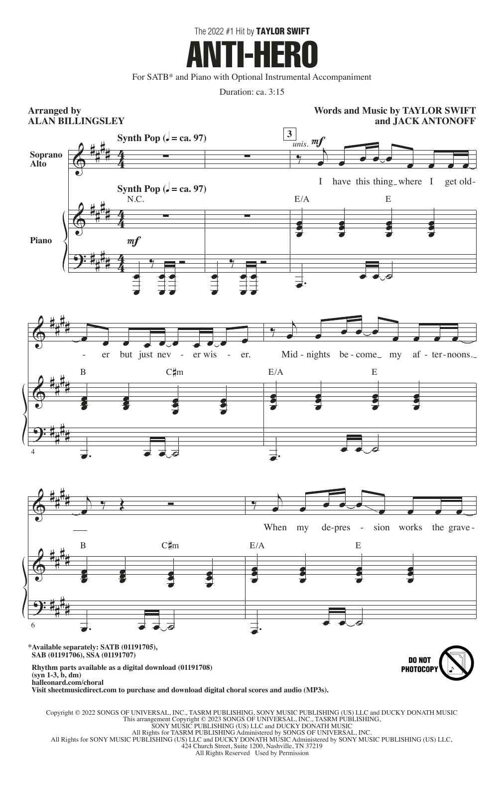 Download Taylor Swift Anti-Hero (arr. Alan Billingsley) Sheet Music and learn how to play SATB Choir PDF digital score in minutes