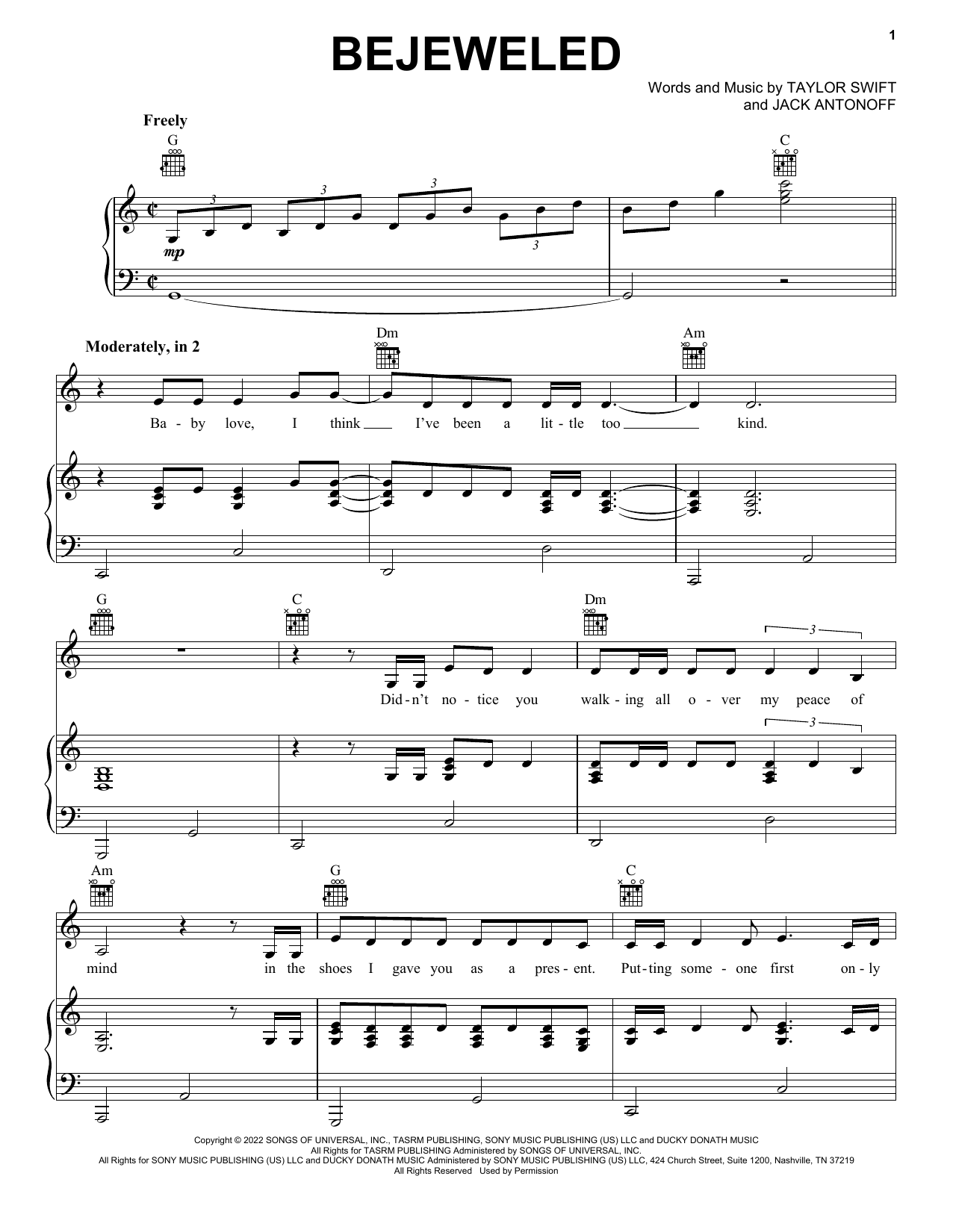 Download Taylor Swift Bejeweled Sheet Music and learn how to play Easy Piano PDF digital score in minutes