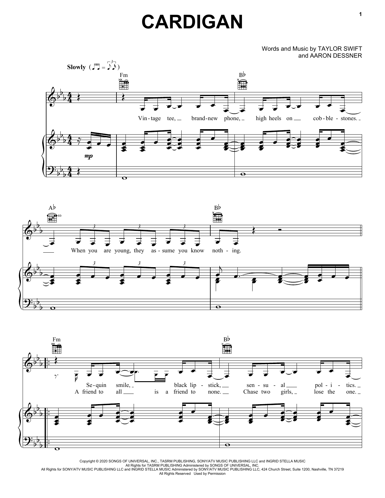 Download Taylor Swift cardigan Sheet Music and learn how to play Super Easy Piano PDF digital score in minutes