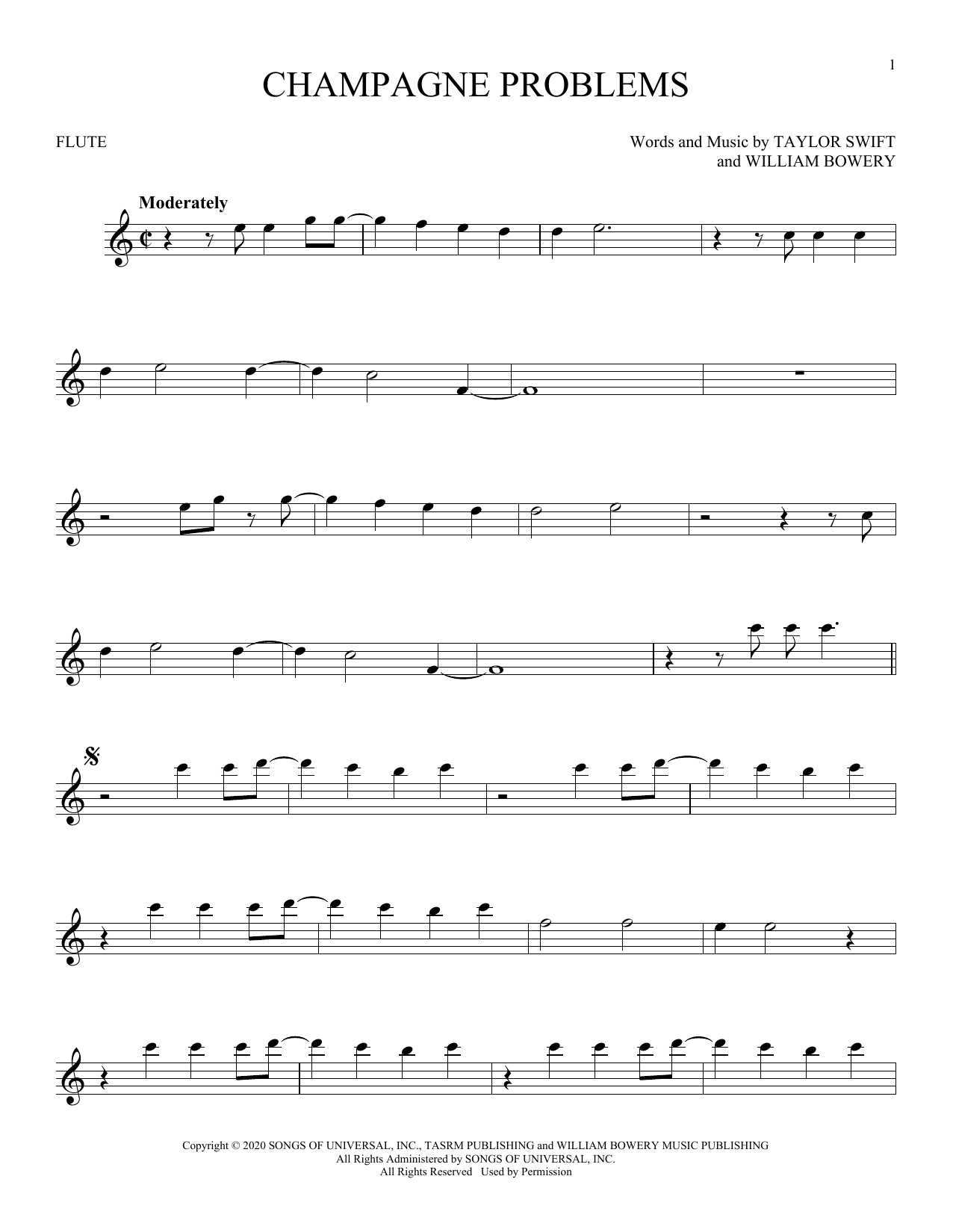 Download Taylor Swift champagne problems Sheet Music and learn how to play Clarinet Solo PDF digital score in minutes