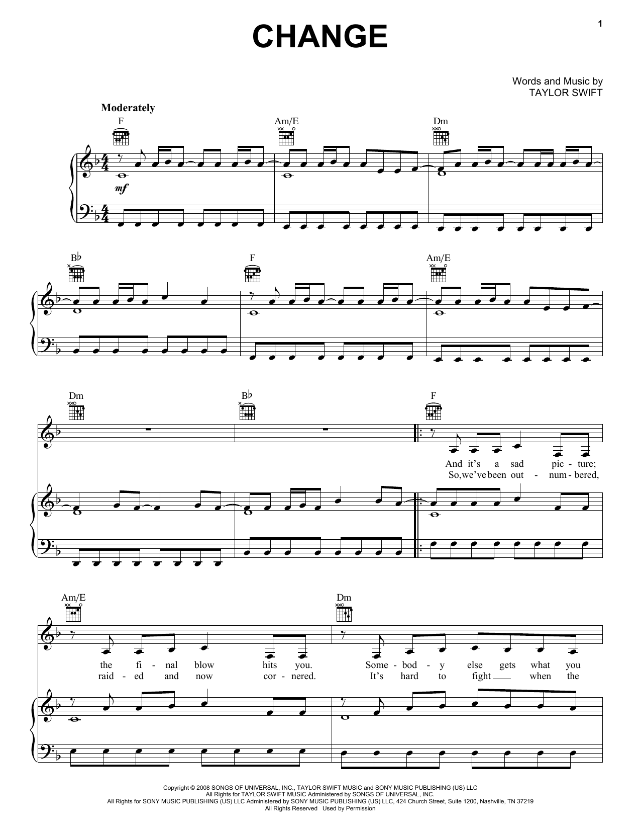 Download Taylor Swift Change Sheet Music and learn how to play Ukulele PDF digital score in minutes