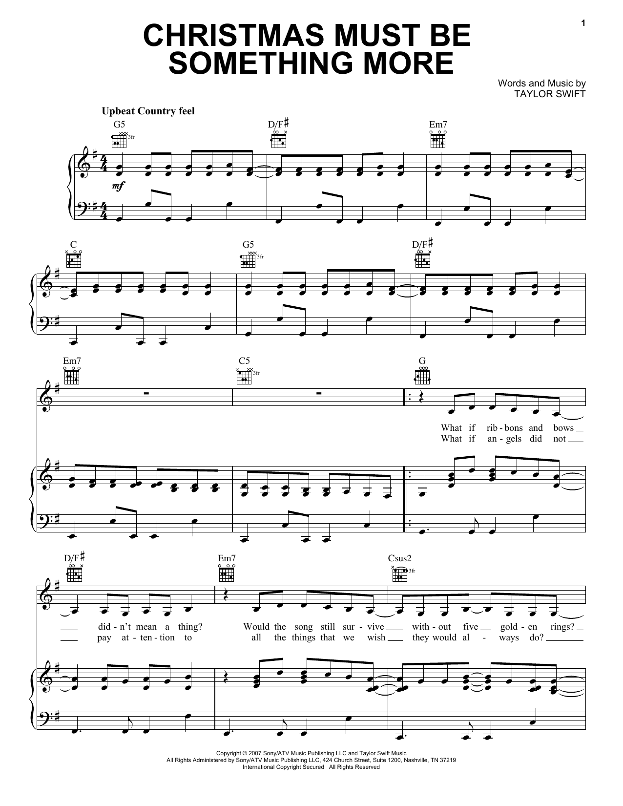 Download Taylor Swift Christmas Must Be Something More Sheet Music and learn how to play Piano, Vocal & Guitar (Right-Hand Melody) PDF digital score in minutes