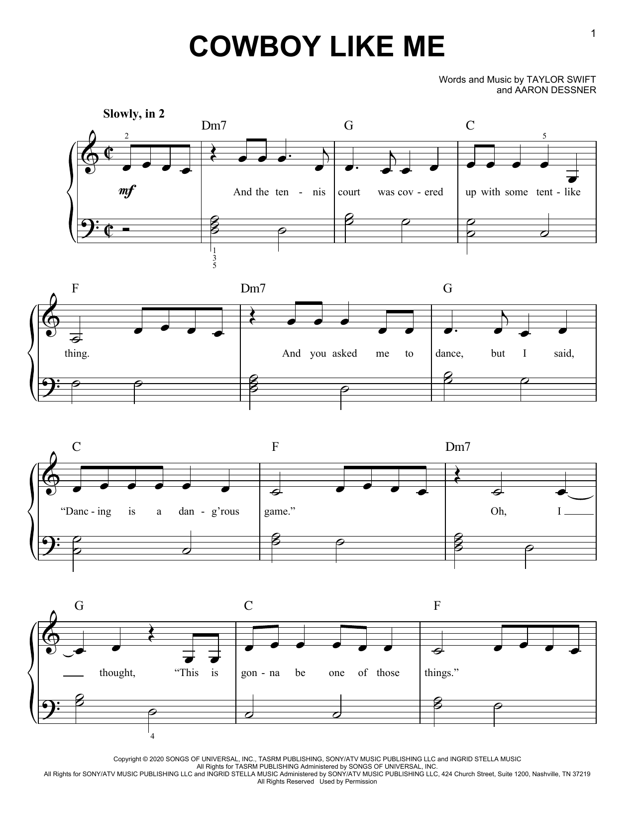 Download Taylor Swift cowboy like me Sheet Music and learn how to play Easy Piano PDF digital score in minutes