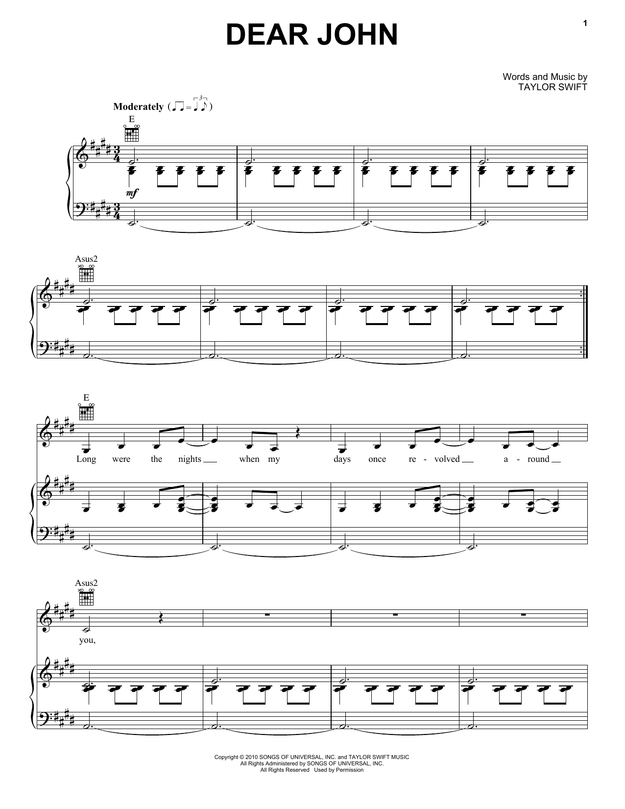 Download Taylor Swift Dear John Sheet Music and learn how to play Guitar Tab PDF digital score in minutes