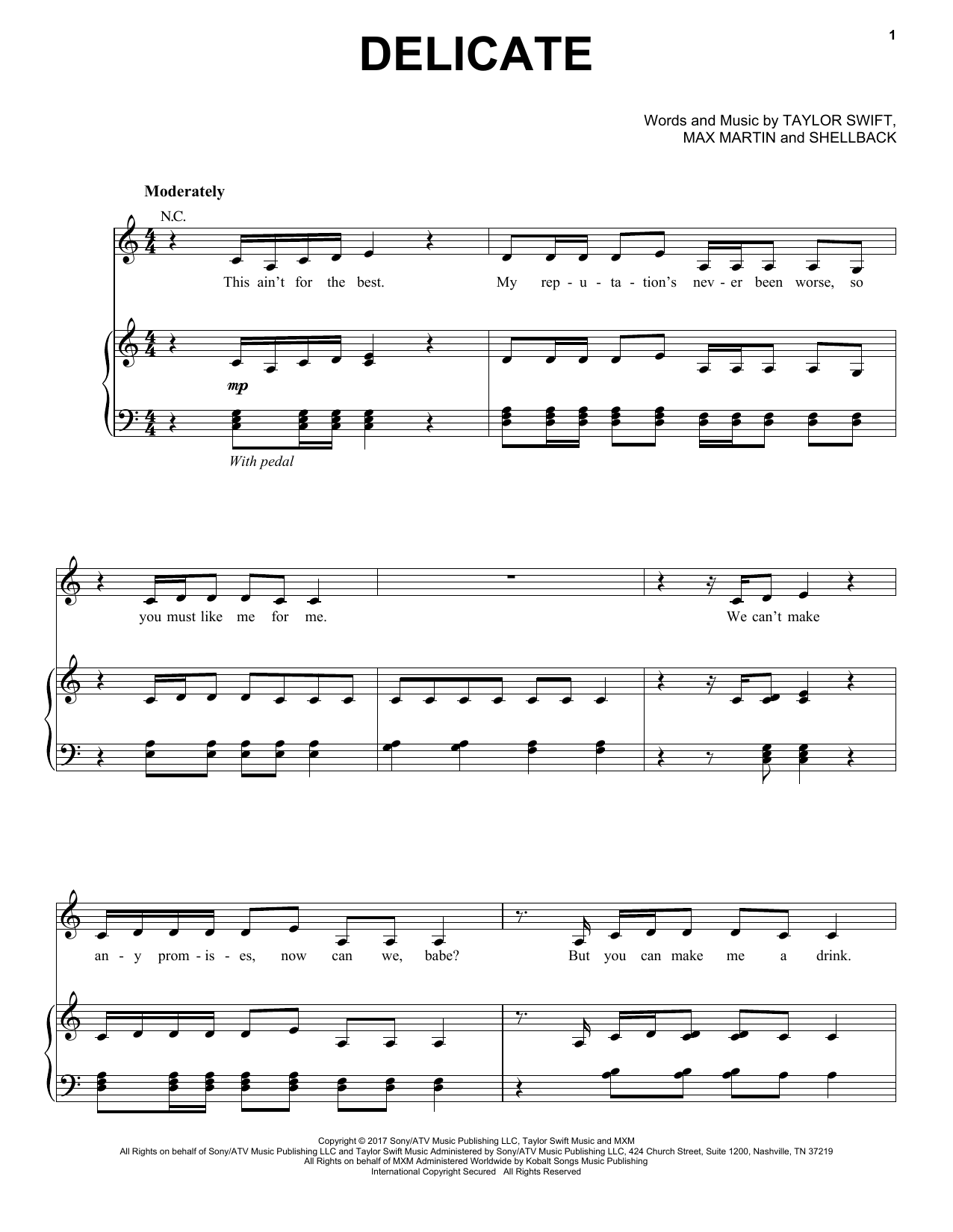 Download Taylor Swift Delicate Sheet Music and learn how to play Super Easy Piano PDF digital score in minutes