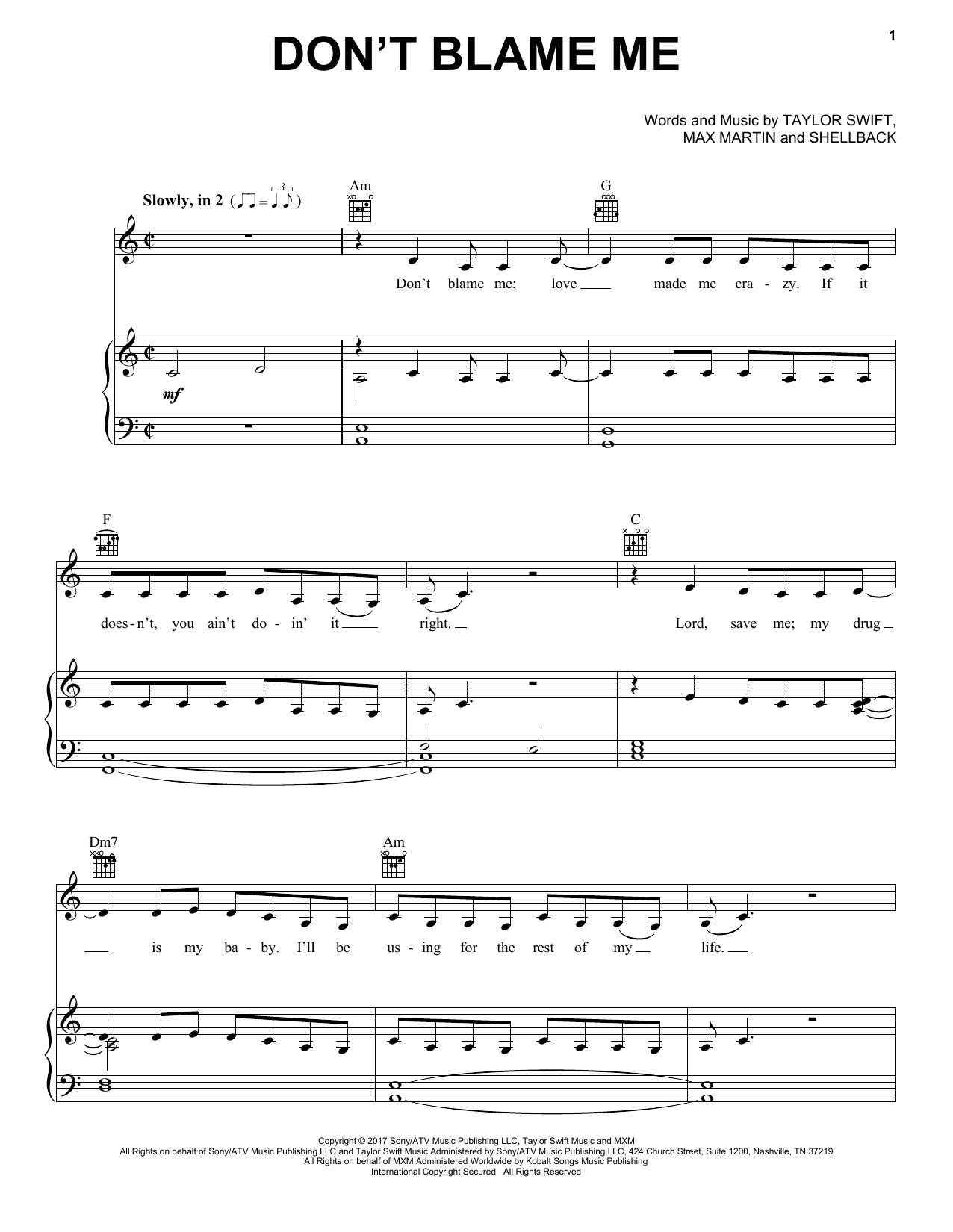 Download Taylor Swift Don't Blame Me Sheet Music and learn how to play Easy Guitar Tab PDF digital score in minutes