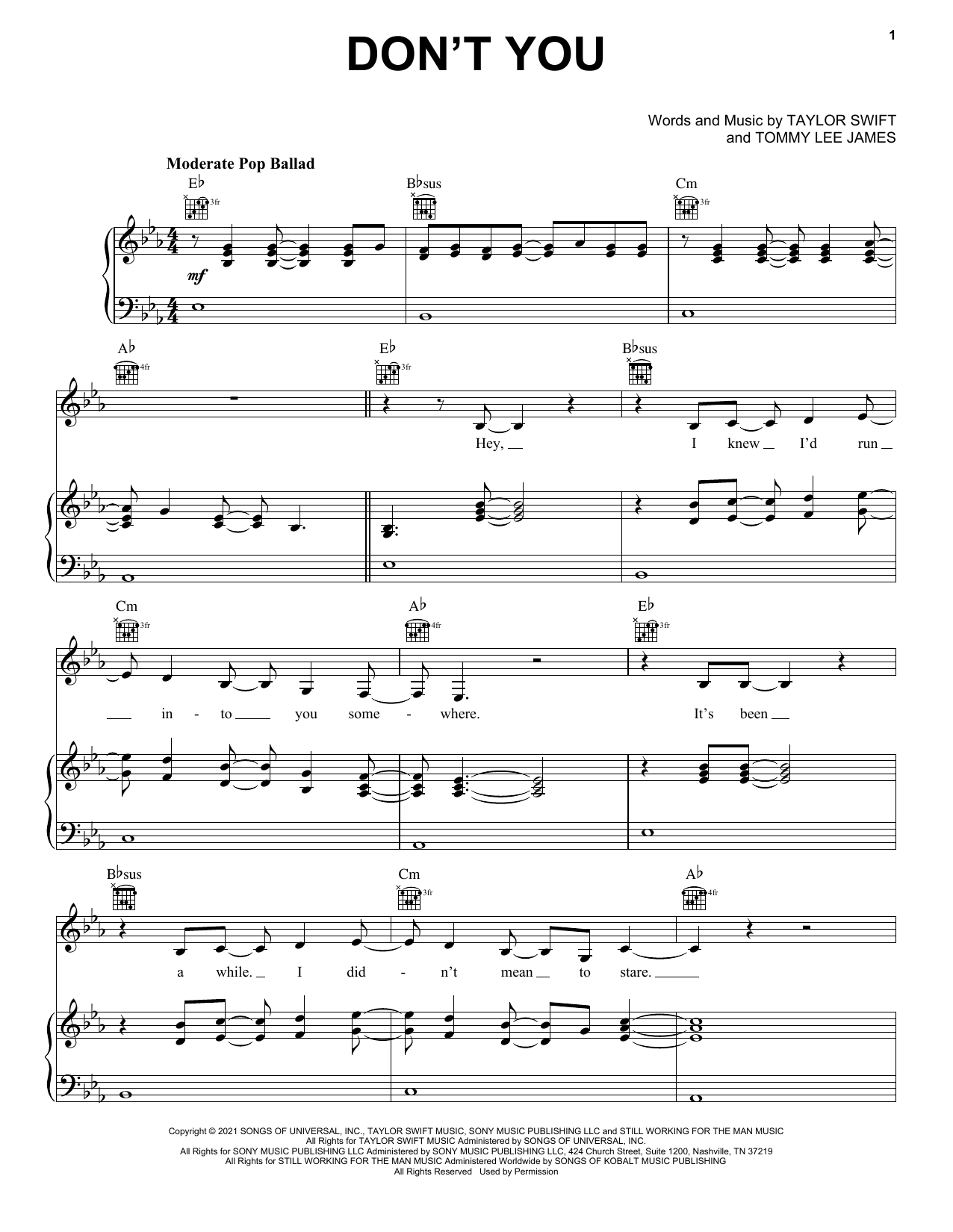 Download Taylor Swift Don't You (Taylor's Version) (From The Vault) Sheet Music and learn how to play Piano, Vocal & Guitar Chords (Right-Hand Melody) PDF digital score in minutes