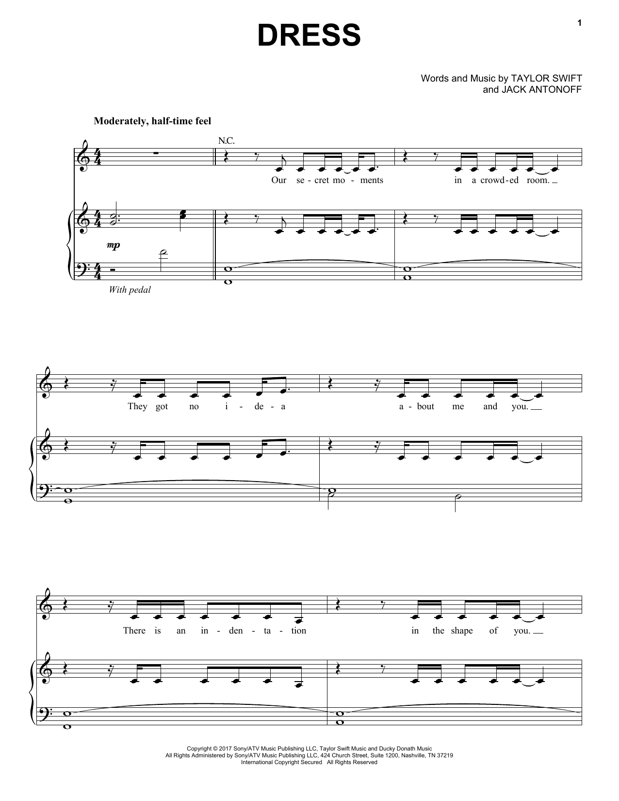 Download Taylor Swift Dress Sheet Music and learn how to play Easy Guitar Tab PDF digital score in minutes