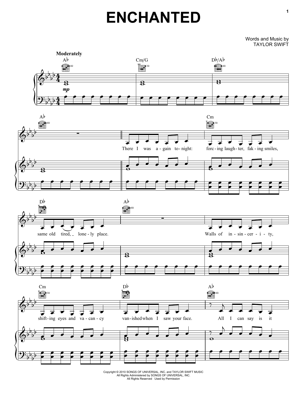 Download Taylor Swift Enchanted Sheet Music and learn how to play Really Easy Piano PDF digital score in minutes