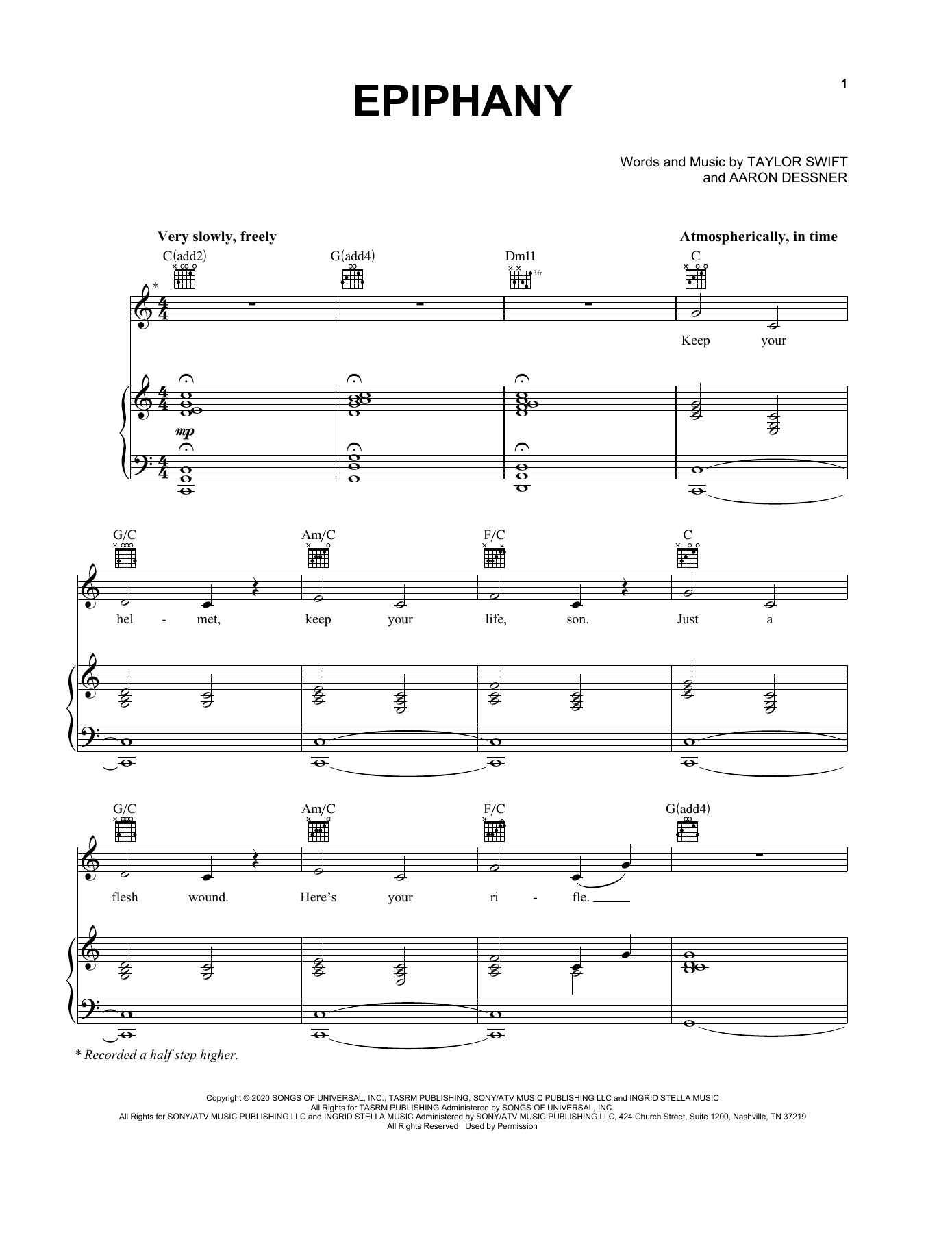 Download Taylor Swift epiphany Sheet Music and learn how to play Easy Piano PDF digital score in minutes