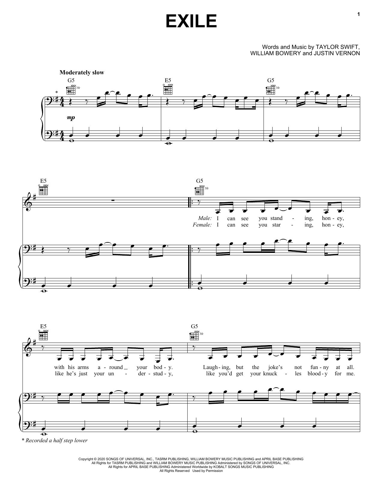Download Taylor Swift exile (feat. Bon Iver) Sheet Music and learn how to play Super Easy Piano PDF digital score in minutes