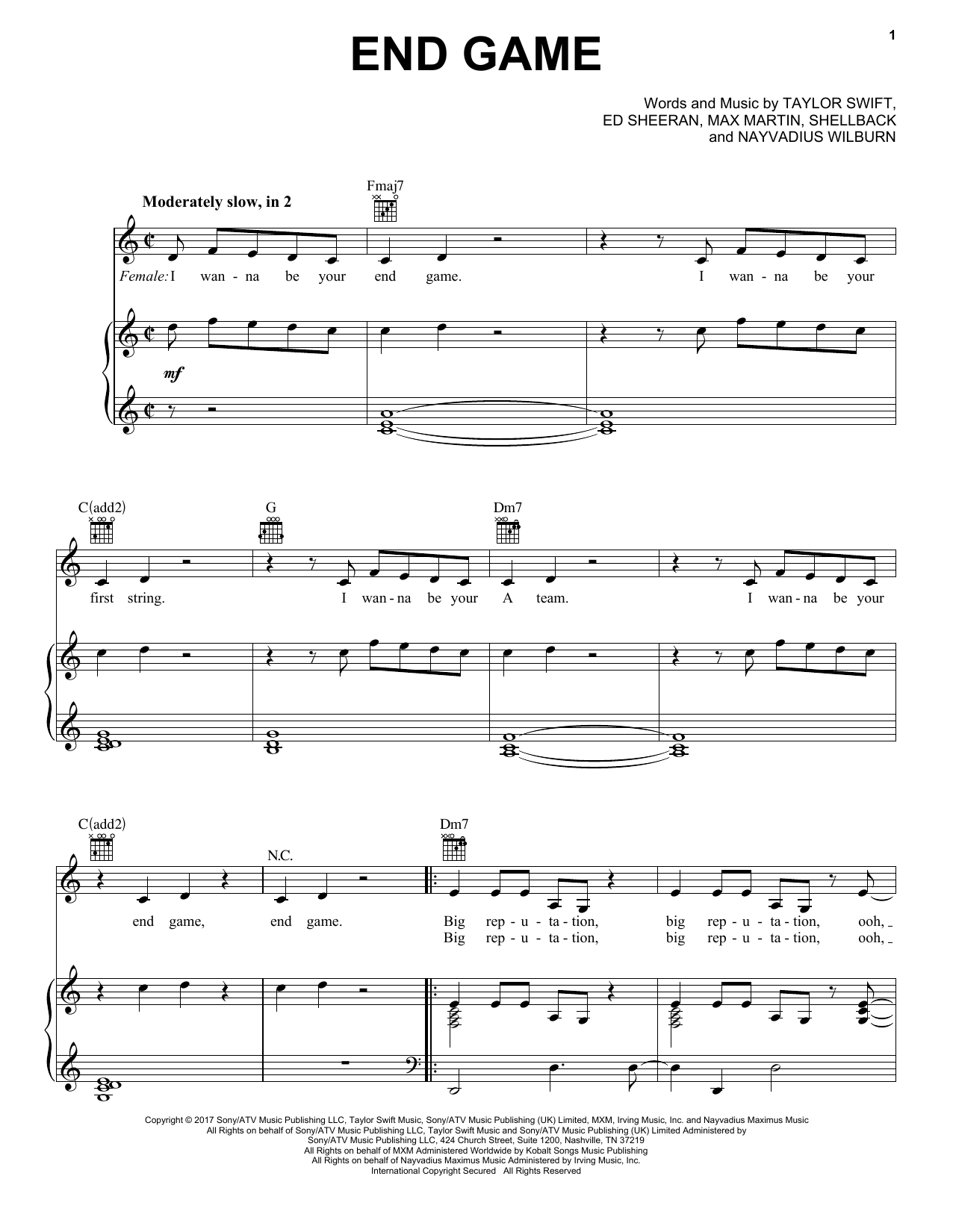 Download Taylor Swift feat. Ed Sheeran and Future End Game Sheet Music and learn how to play Easy Guitar Tab PDF digital score in minutes