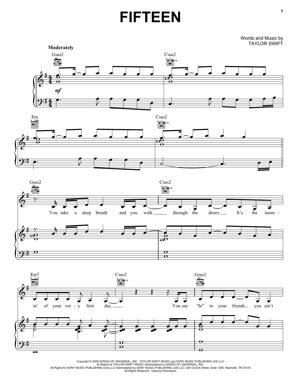 Download Taylor Swift Fifteen Sheet Music and learn how to play Guitar Tab PDF digital score in minutes