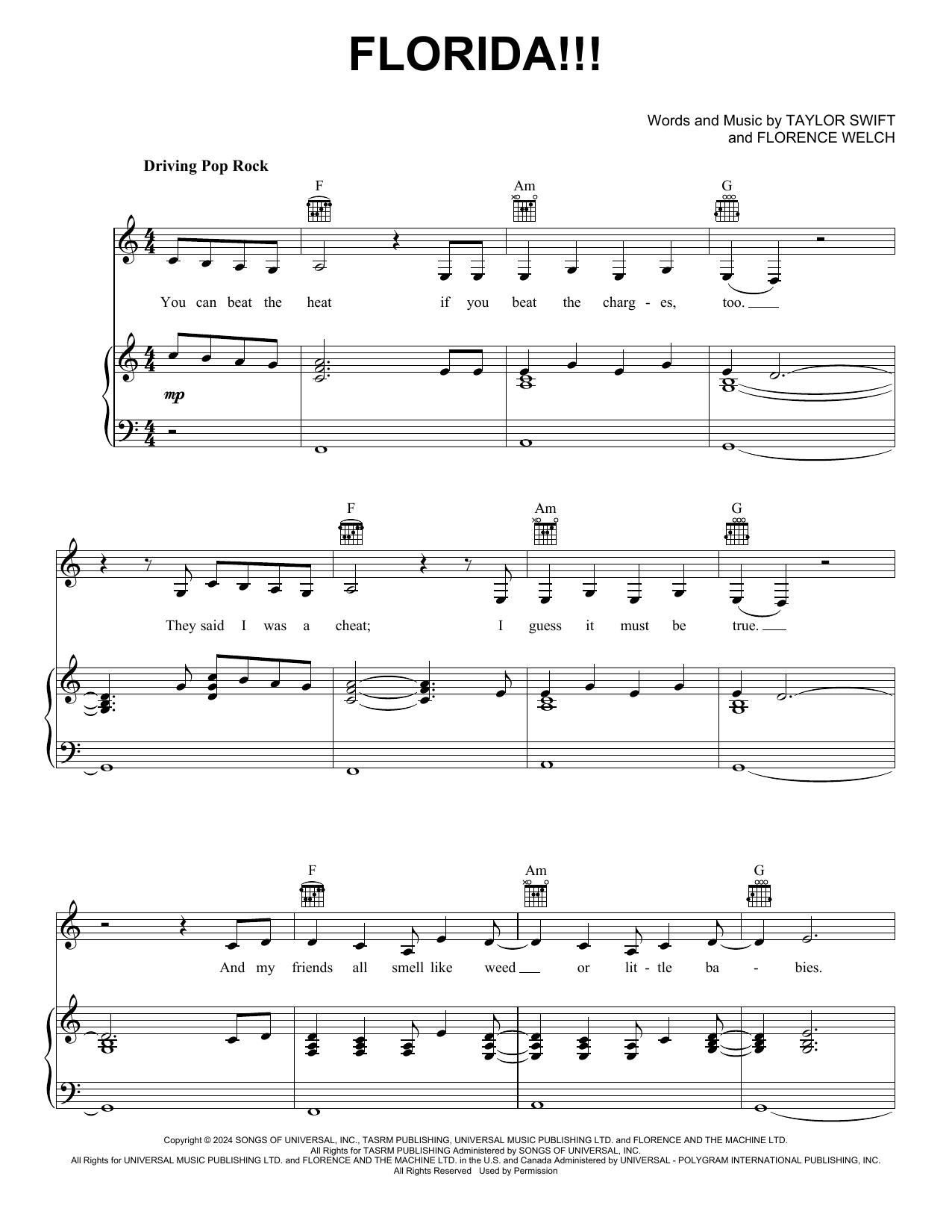 Download Taylor Swift Florida!!! (feat. Florence + The Machine) Sheet Music and learn how to play Easy Piano PDF digital score in minutes