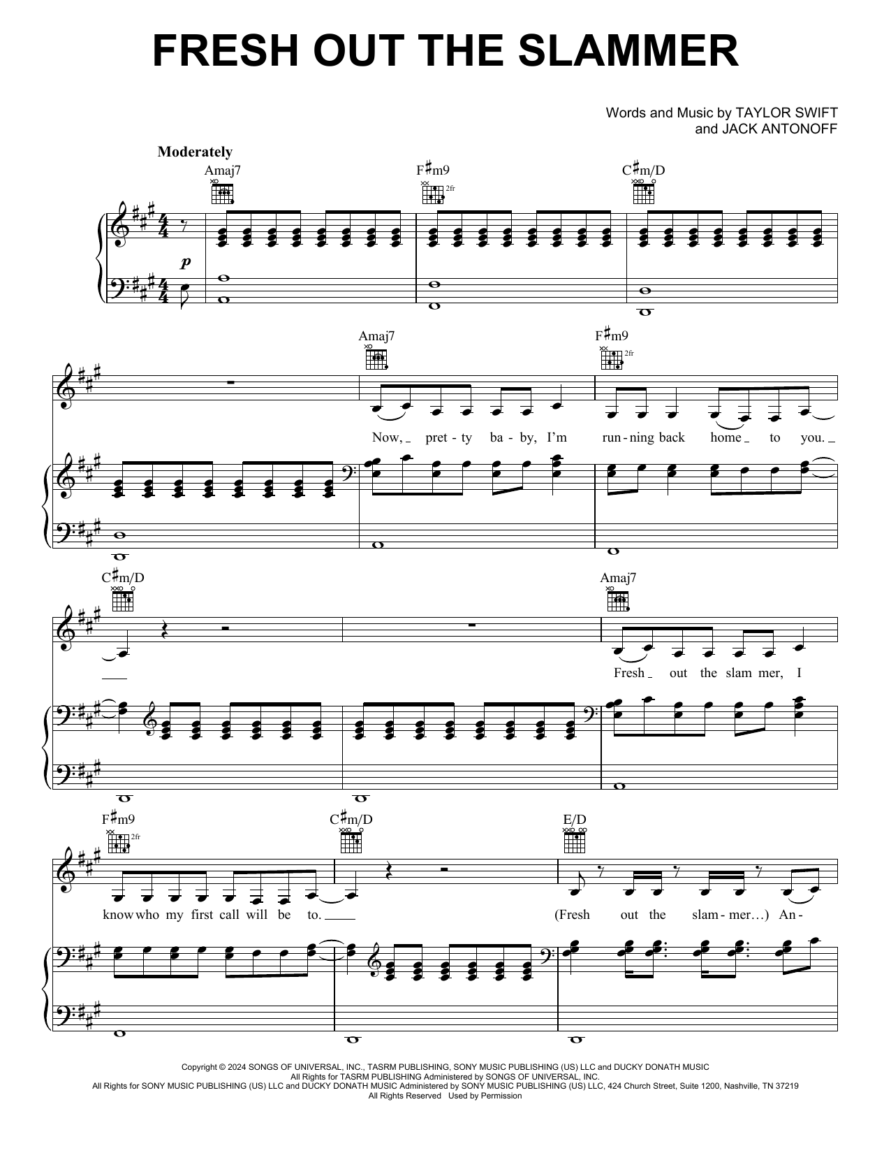 Download Taylor Swift Fresh Out The Slammer Sheet Music and learn how to play Easy Piano PDF digital score in minutes