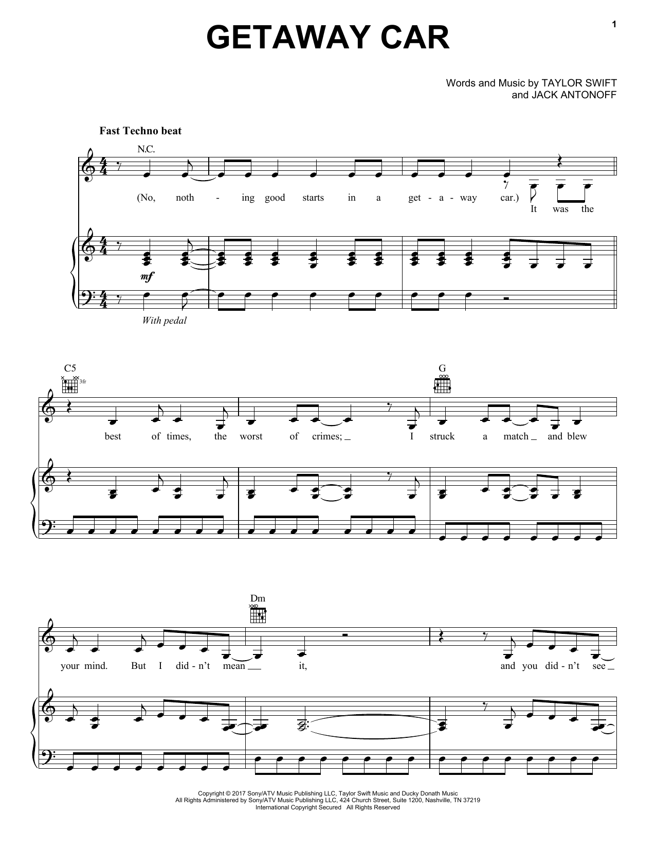 Download Taylor Swift Getaway Car Sheet Music and learn how to play Easy Guitar Tab PDF digital score in minutes