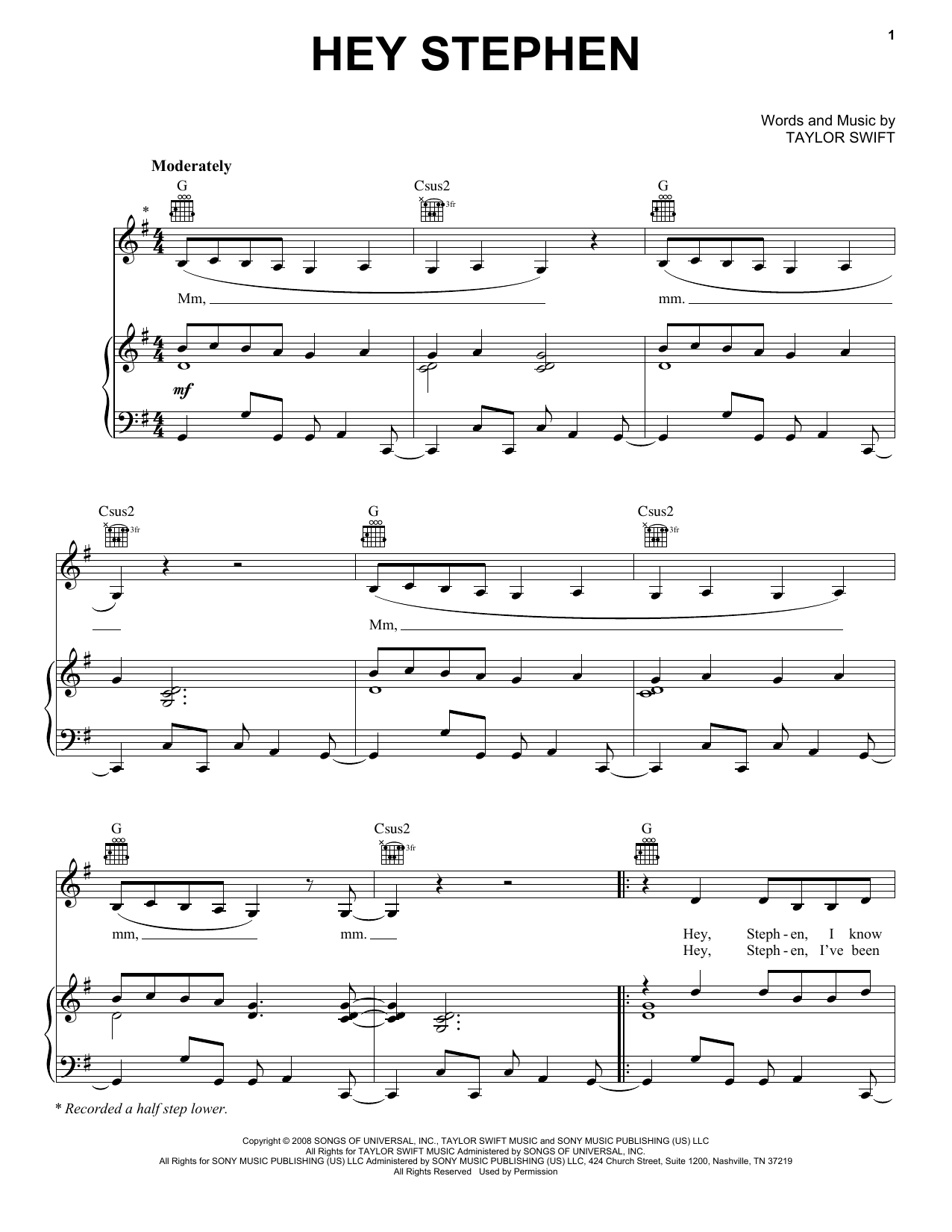 Download Taylor Swift Hey Stephen Sheet Music and learn how to play Piano (Big Notes) PDF digital score in minutes
