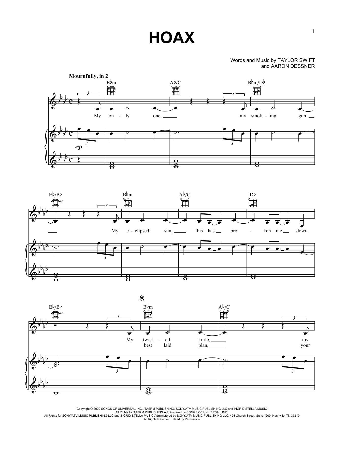 Download Taylor Swift hoax Sheet Music and learn how to play Easy Piano PDF digital score in minutes
