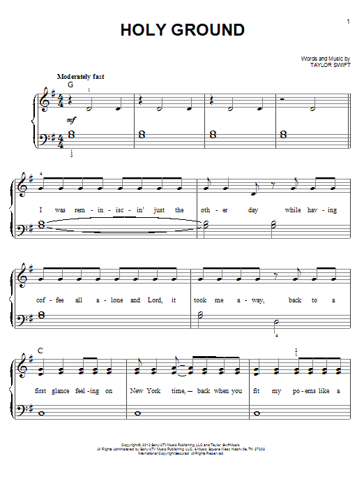 Download Taylor Swift Holy Ground Sheet Music and learn how to play Easy Guitar Tab PDF digital score in minutes