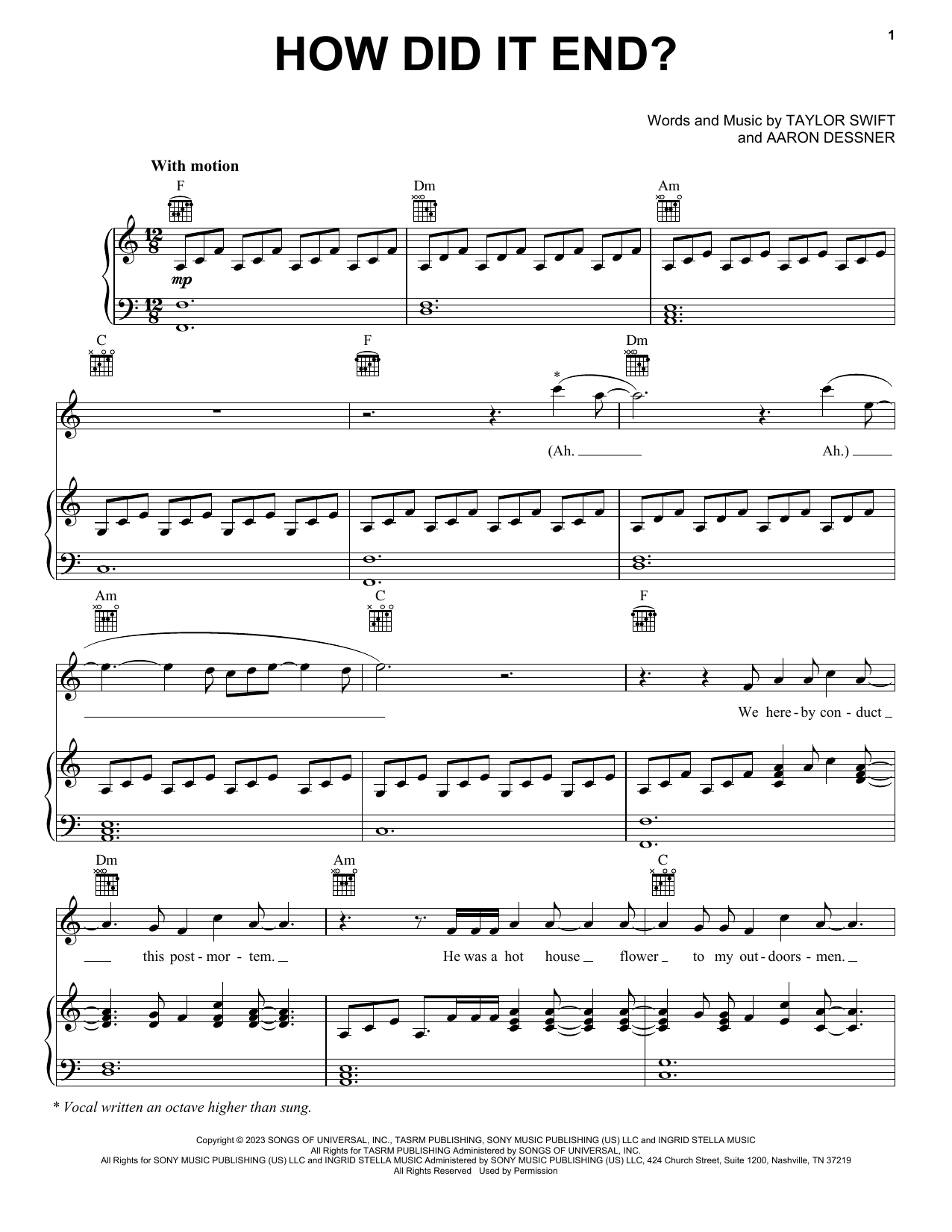 Download Taylor Swift How Did It End? Sheet Music and learn how to play Piano, Vocal & Guitar Chords (Right-Hand Melody) PDF digital score in minutes