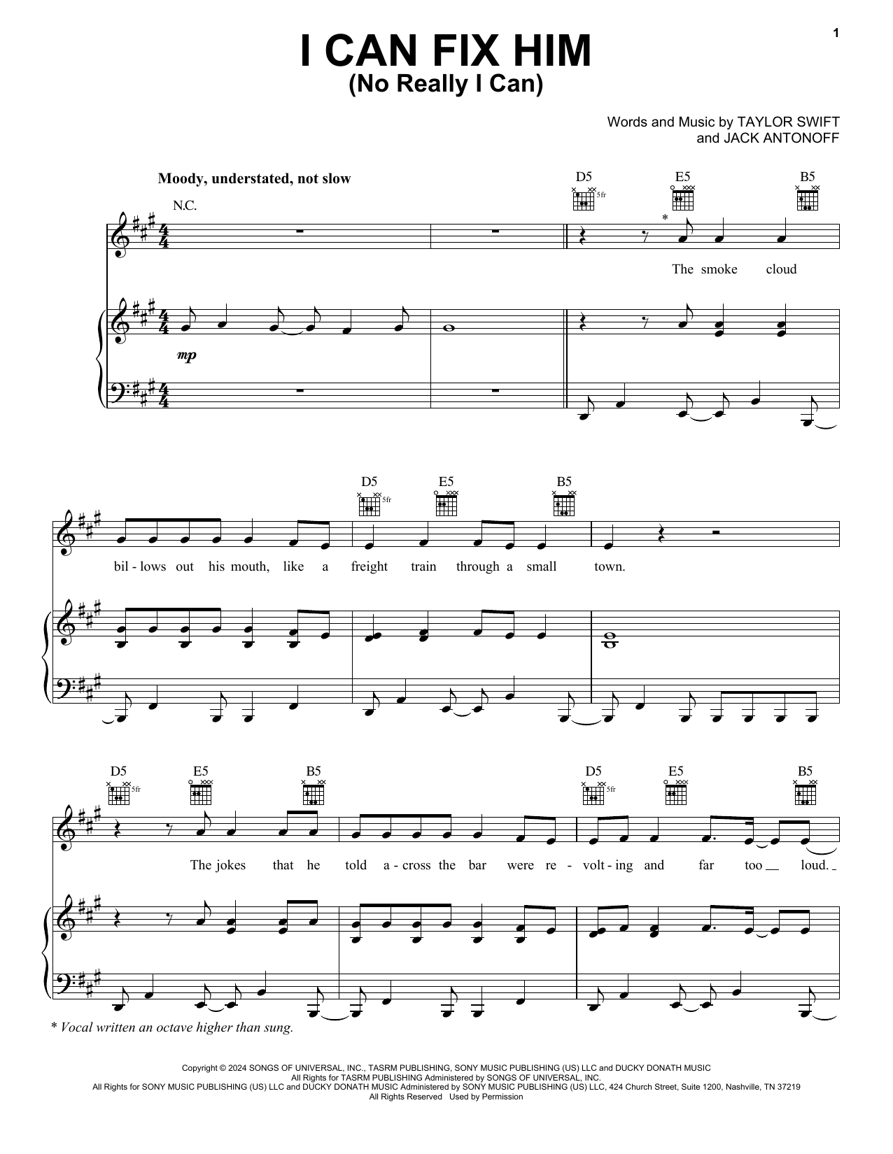 Download Taylor Swift I Can Fix Him (No Really I Can) Sheet Music and learn how to play Piano, Vocal & Guitar Chords (Right-Hand Melody) PDF digital score in minutes