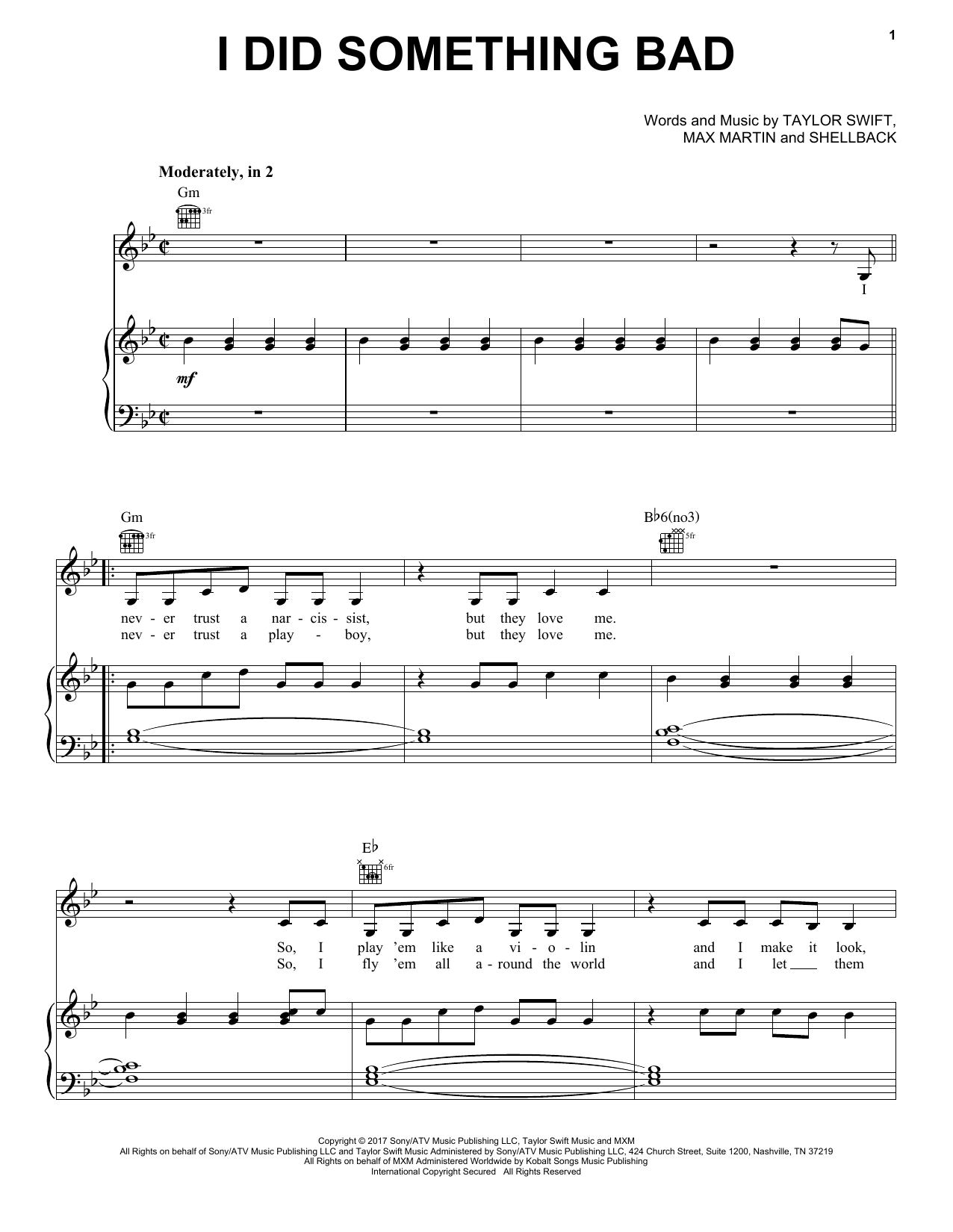 Download Taylor Swift I Did Something Bad Sheet Music and learn how to play Piano, Vocal & Guitar (Right-Hand Melody) PDF digital score in minutes