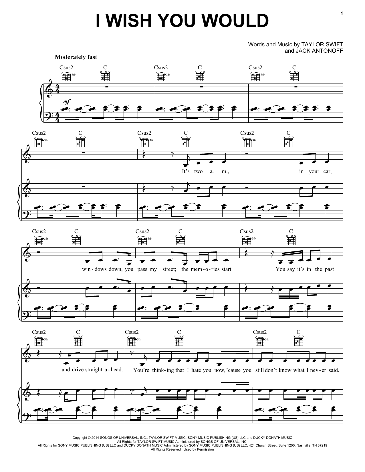 Download Taylor Swift I Wish You Would Sheet Music and learn how to play Ukulele PDF digital score in minutes